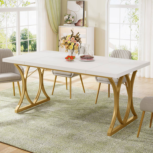 Modern Dining Table, Rectangle Kitchen Table Dinner Table for 6 People Tribesigns