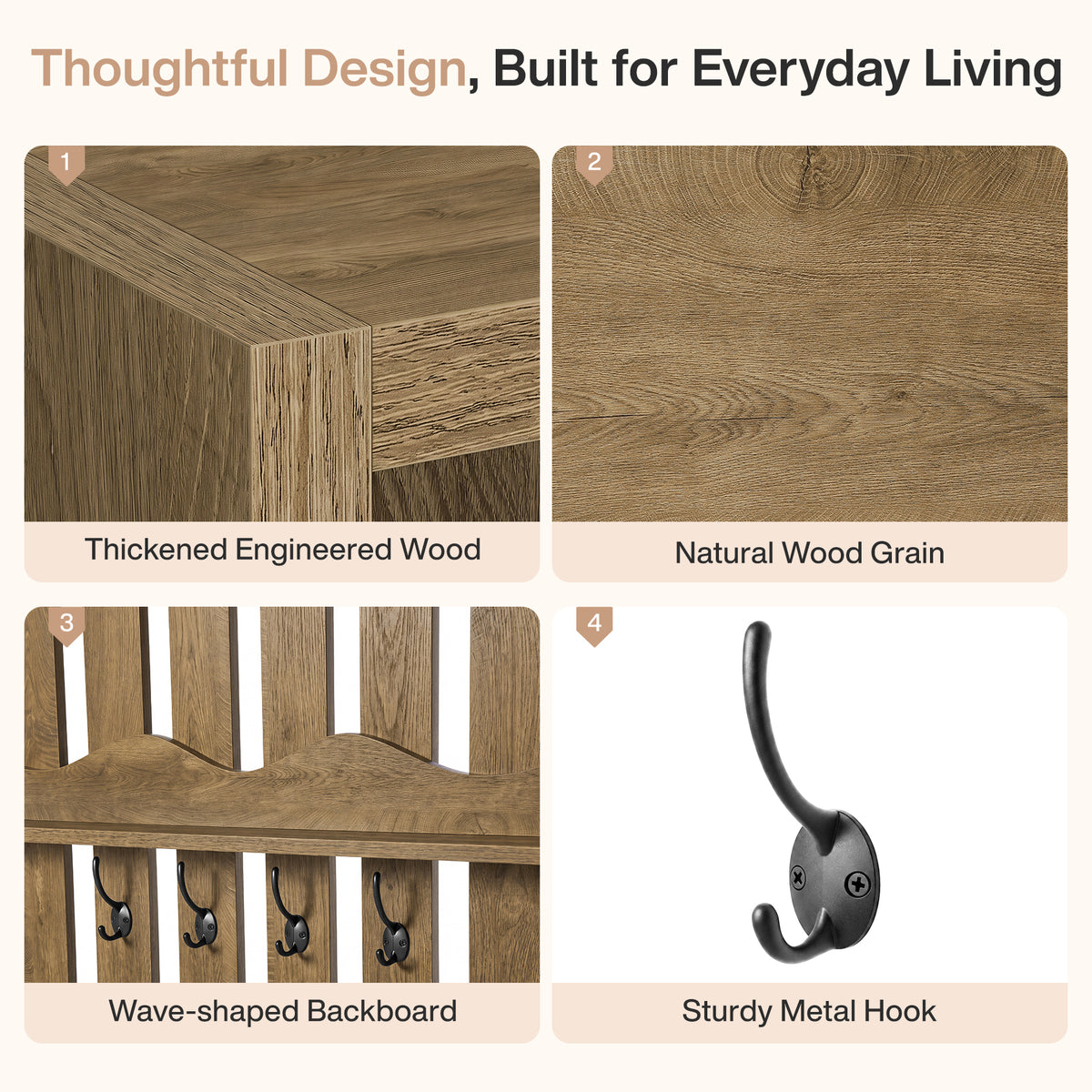 Tribesigns 31.5-Inch Coat Rack with Bench and Shoe Storage, 4-in-1 Hall Tree for Hallway