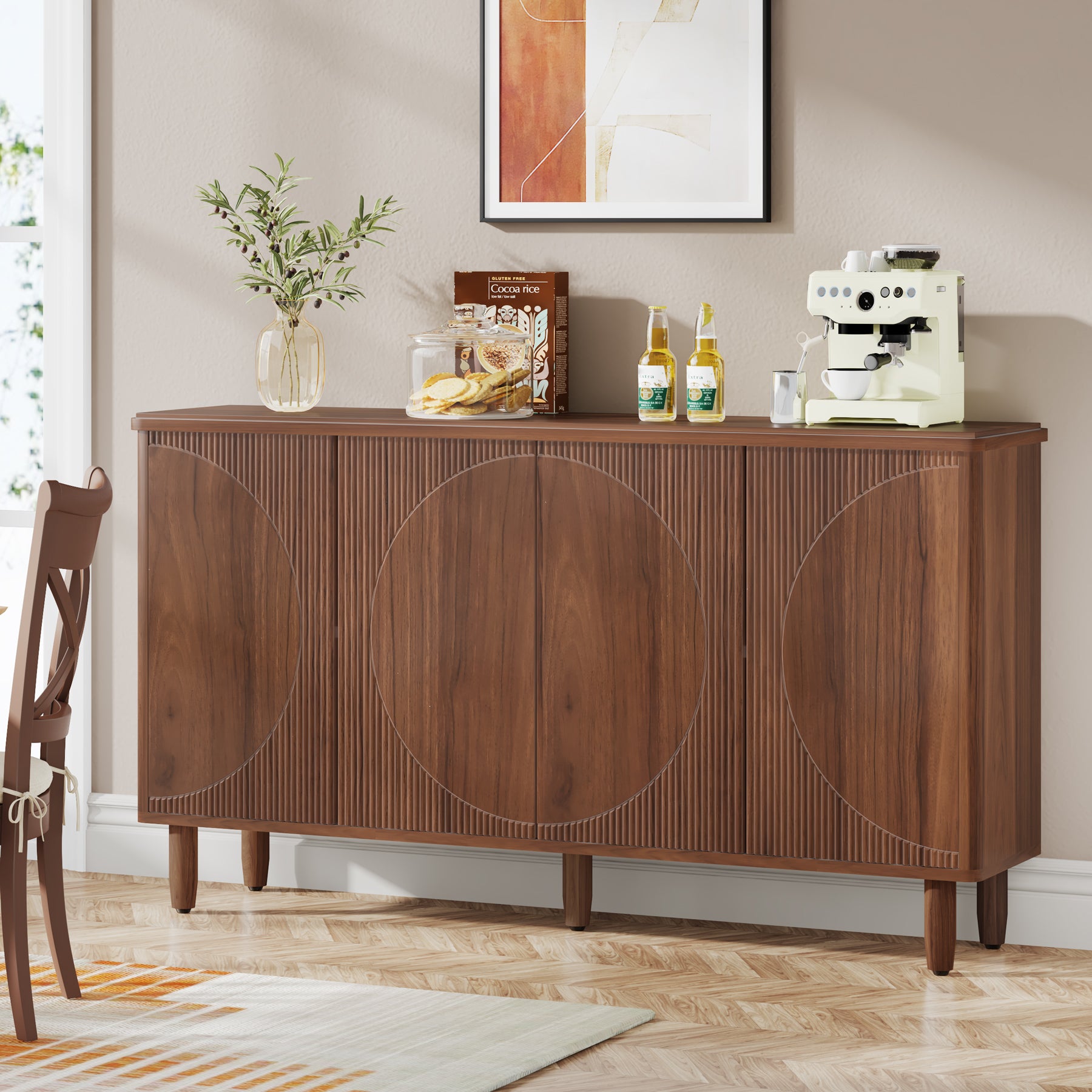 Tribesigns 59.4-Inch Modern Buffet Cabinet with Doors and 4-Tier Inner Shelves, Sideboard Storage Cabinet for Living Room Kitchen and Dining Room