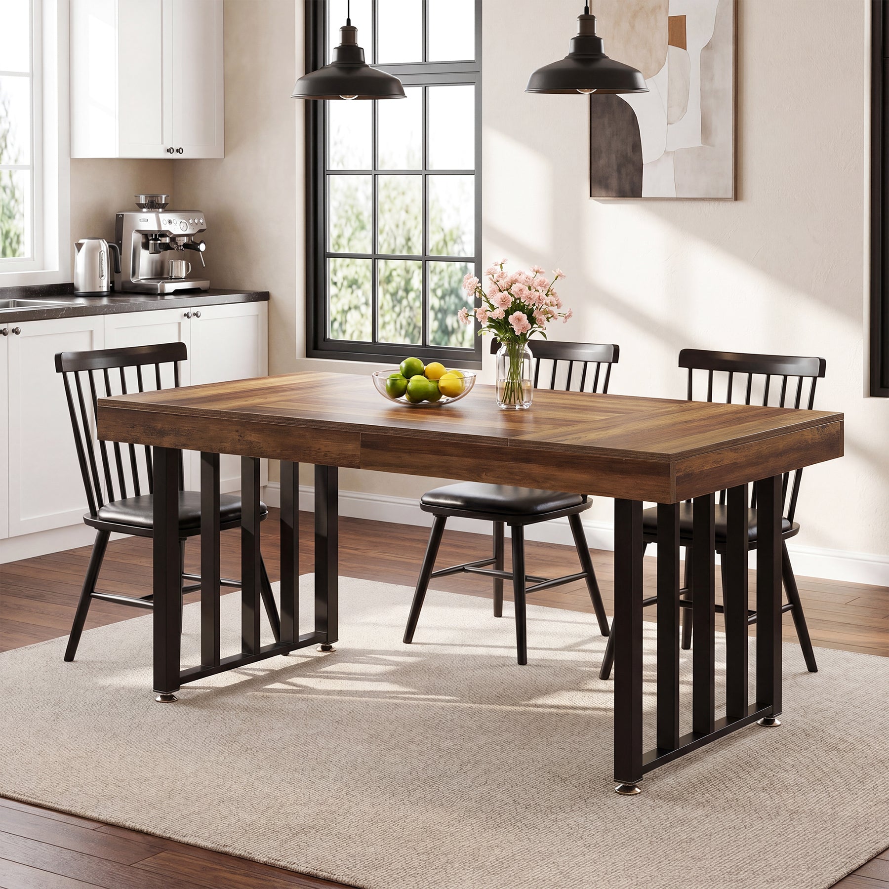 55-Inch Rectangular Dining Table for 4, Thick-Top Kitchen Table for Small Spaces