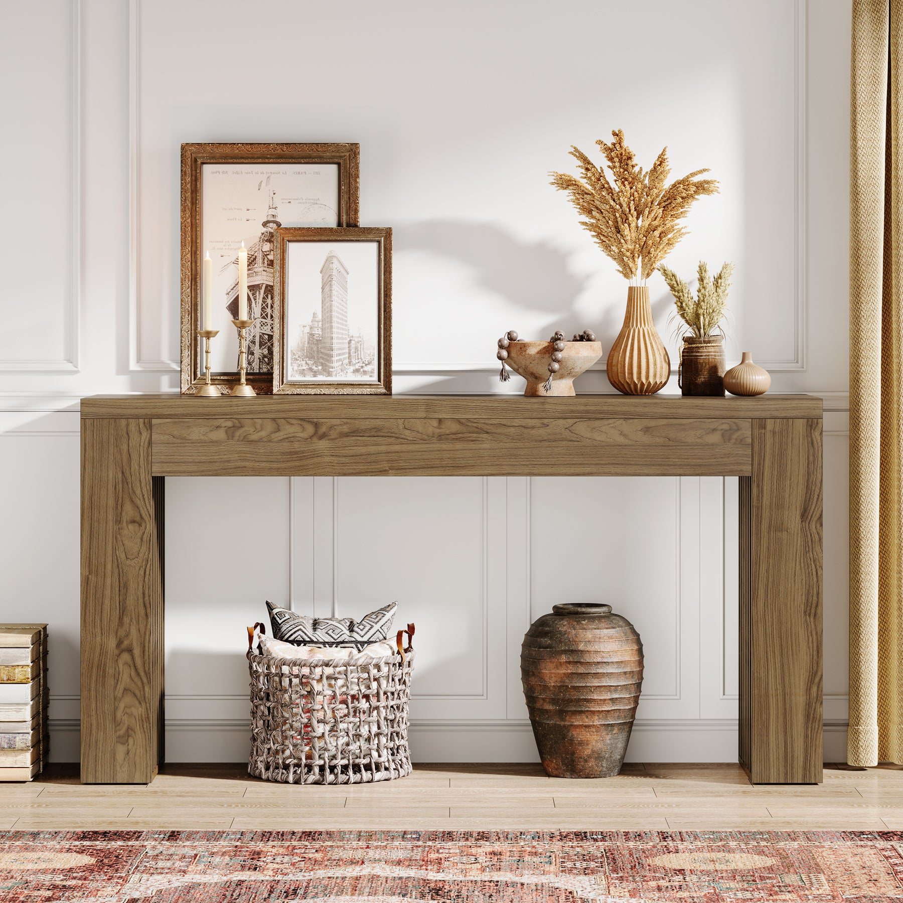 Tribesigns 59-Inch Console Table with Vertical Slat Legs and Wood Grain Finish, Farmhouse Sofa Table for Entryway Hallway and Living Room
