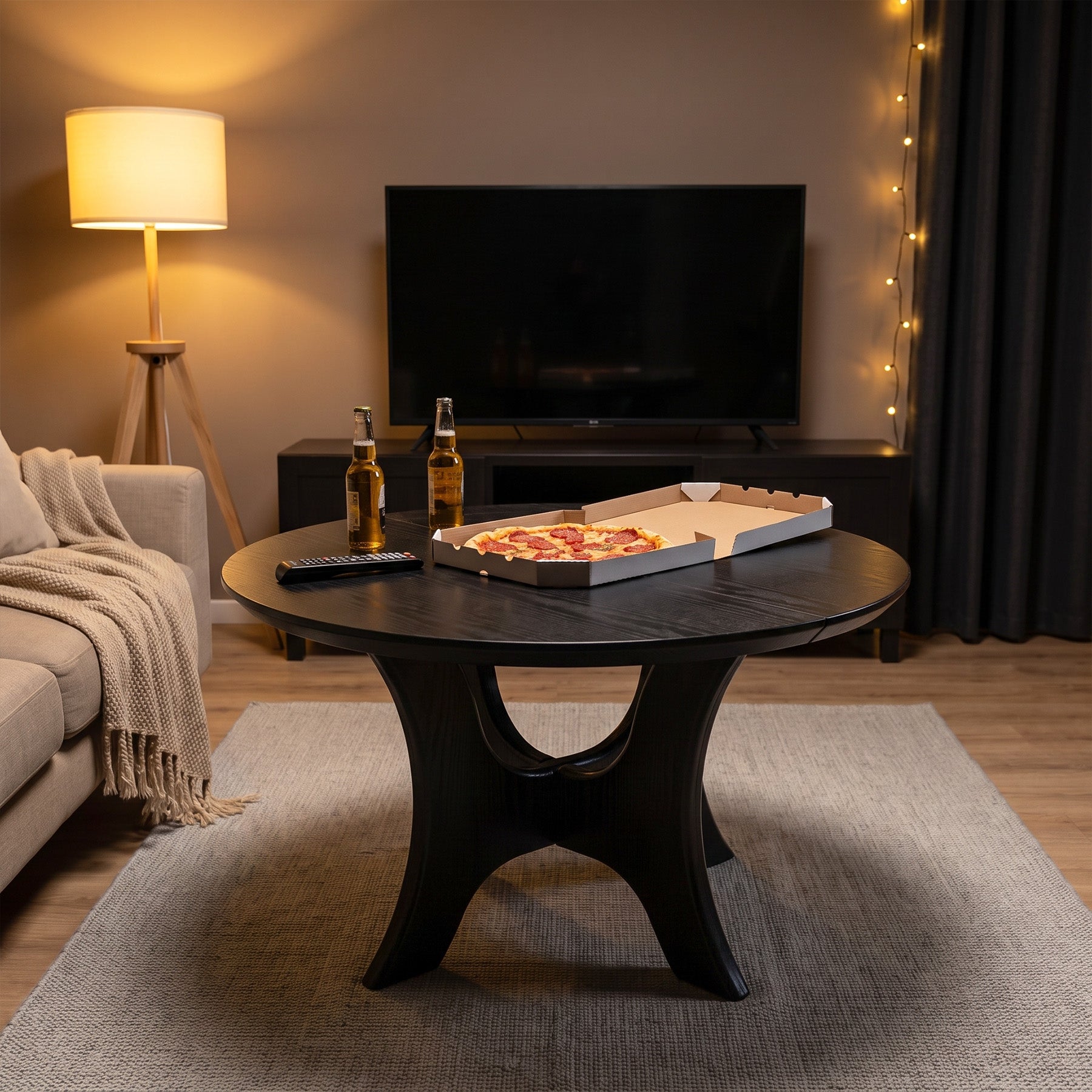 Tribesigns 31.1 Inch Round Coffee Table with Cross Base, Modern Black Table for Living Room