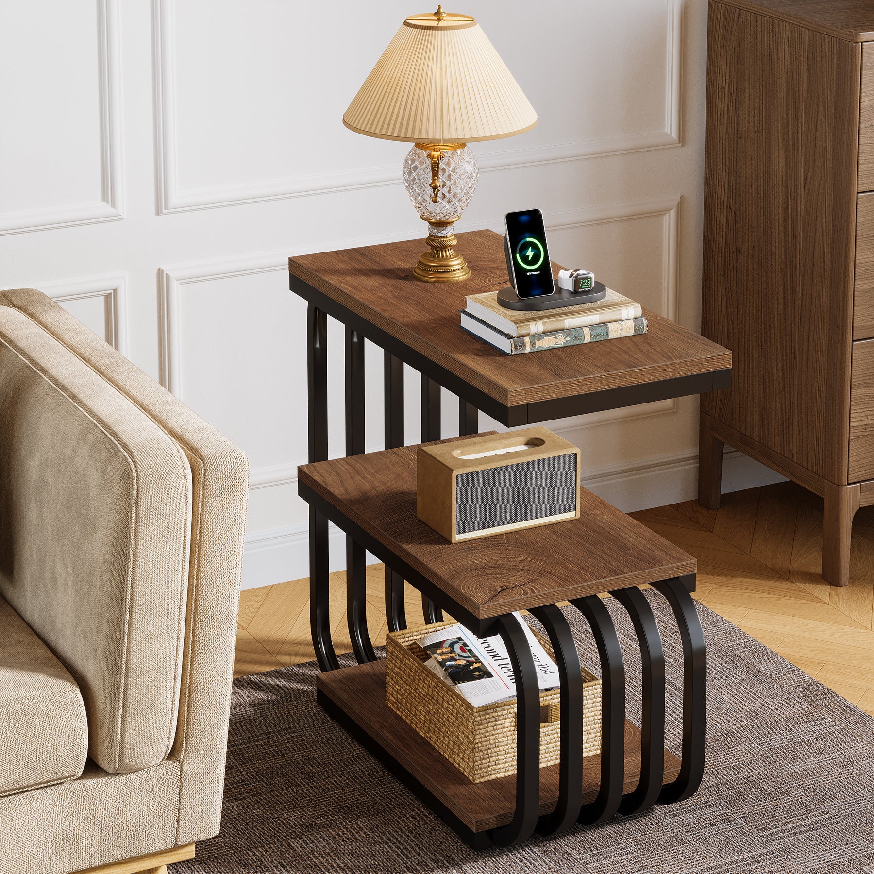 Tribesigns 3-Tier Narrow End Table, C-Shaped Side Table for Living Room