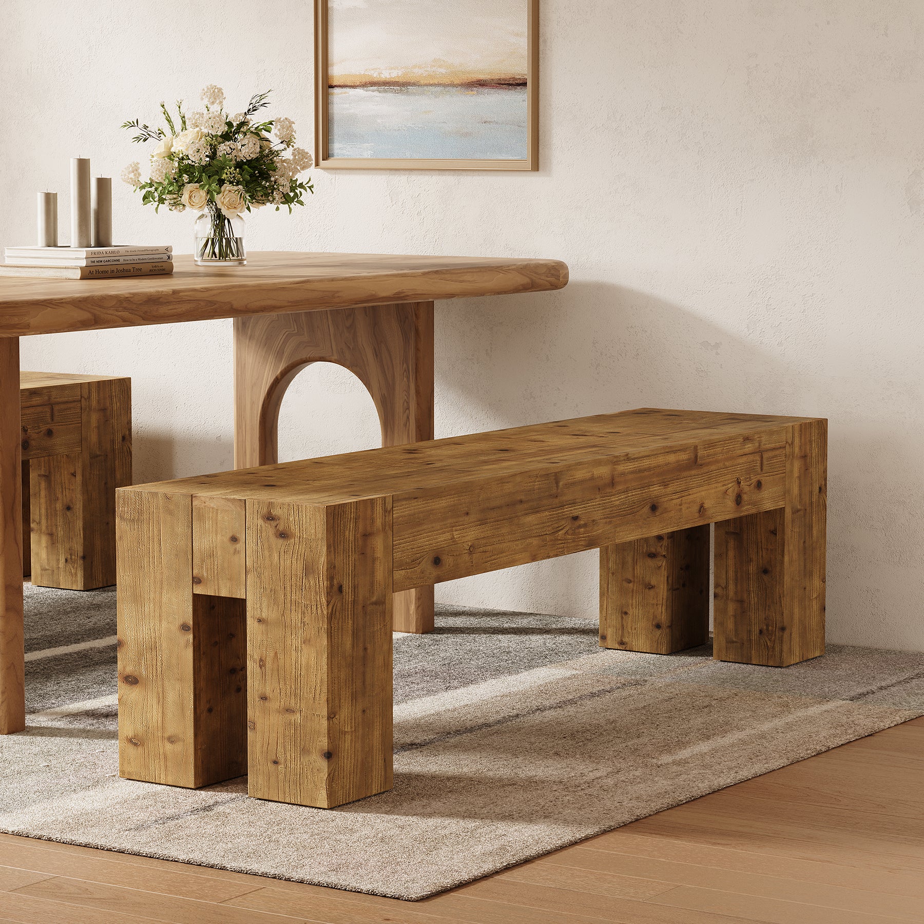 Tribesigns 63-Inch Solid Wood Dining Bench with Sturdy Frame, Farmhouse Kitchen Table Bench for Dining Room Kitchen and Entryway