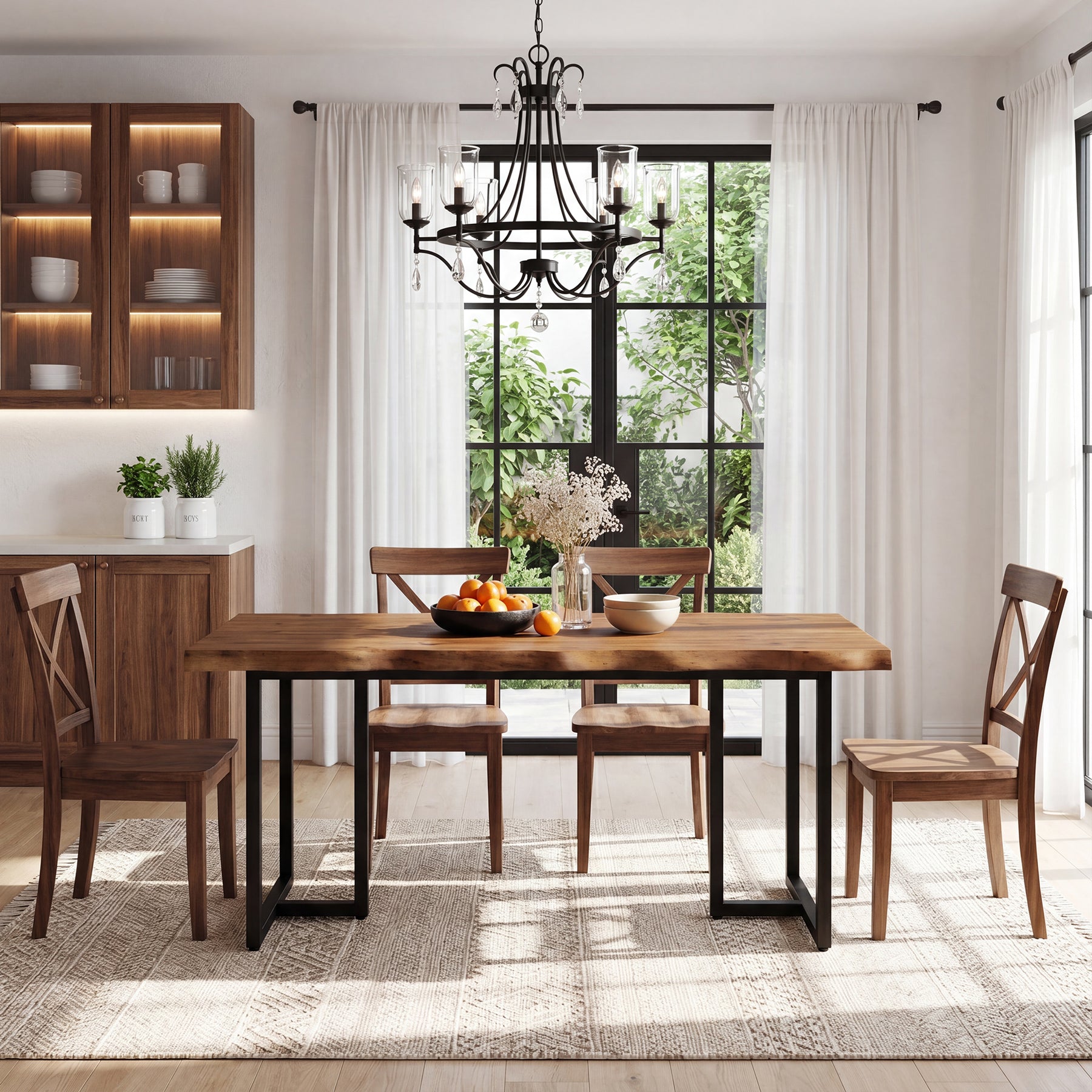 Tribesigns 63-Inch Solid Wood Dining Table with Live-Edge Inspired Top and Metal U-Frame, Industrial Kitchen Table for 4-6 People