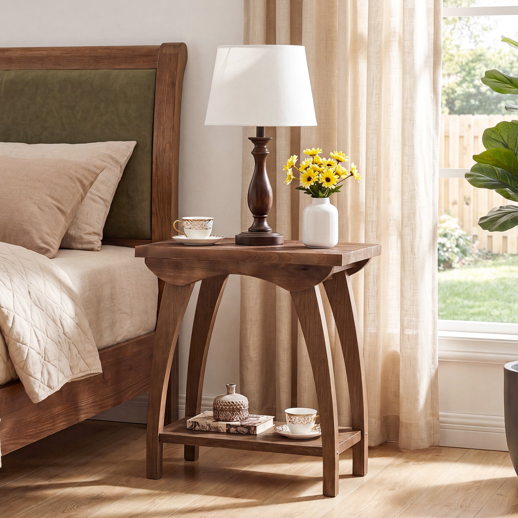 Tribesigns 23.62-Inch Solid Wood End Table with Lower Shelf, Farmhouse Side Table for Living Room
