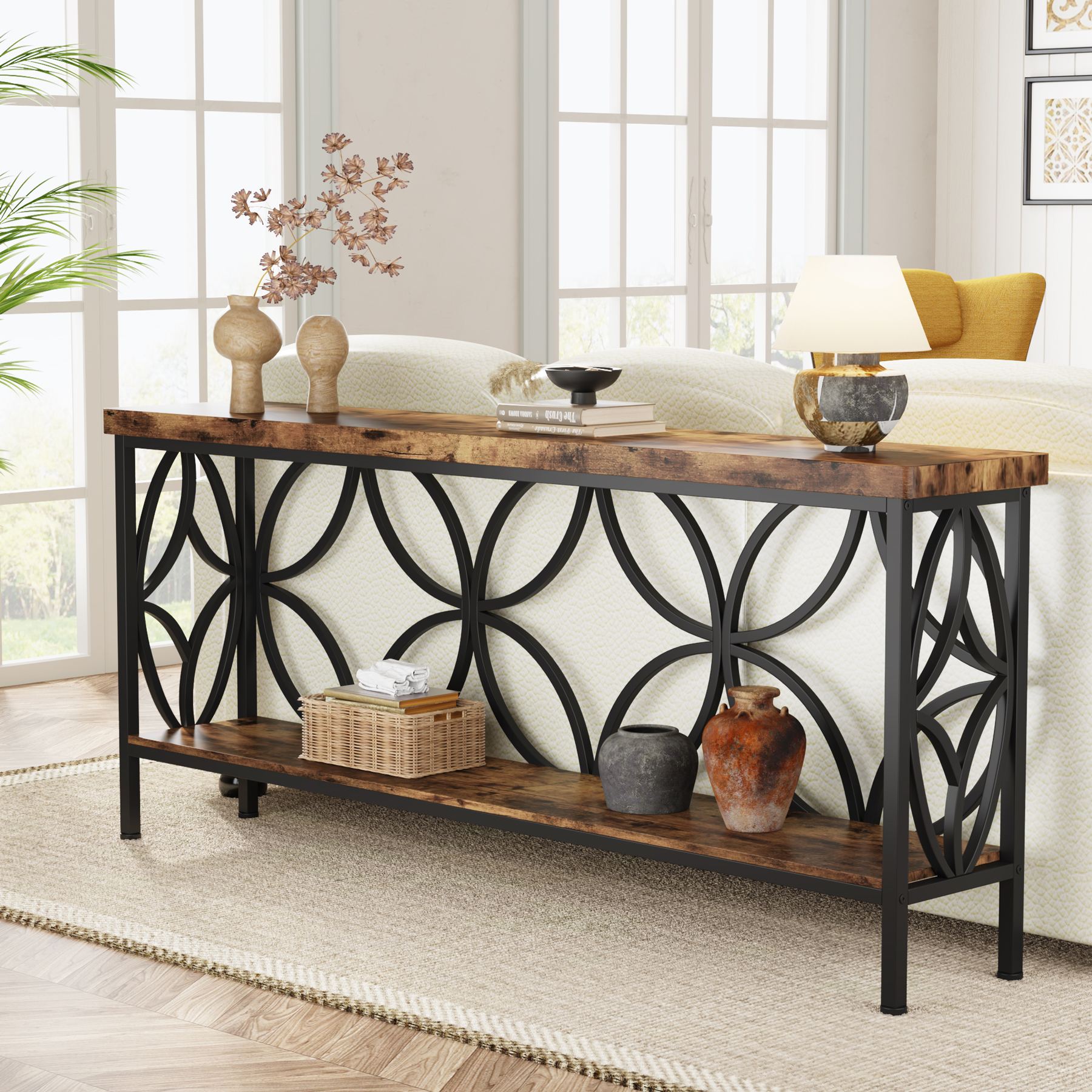 Tribesigns 63" Industrial Console Table, Narrow Sofa Table with Storage Shelf