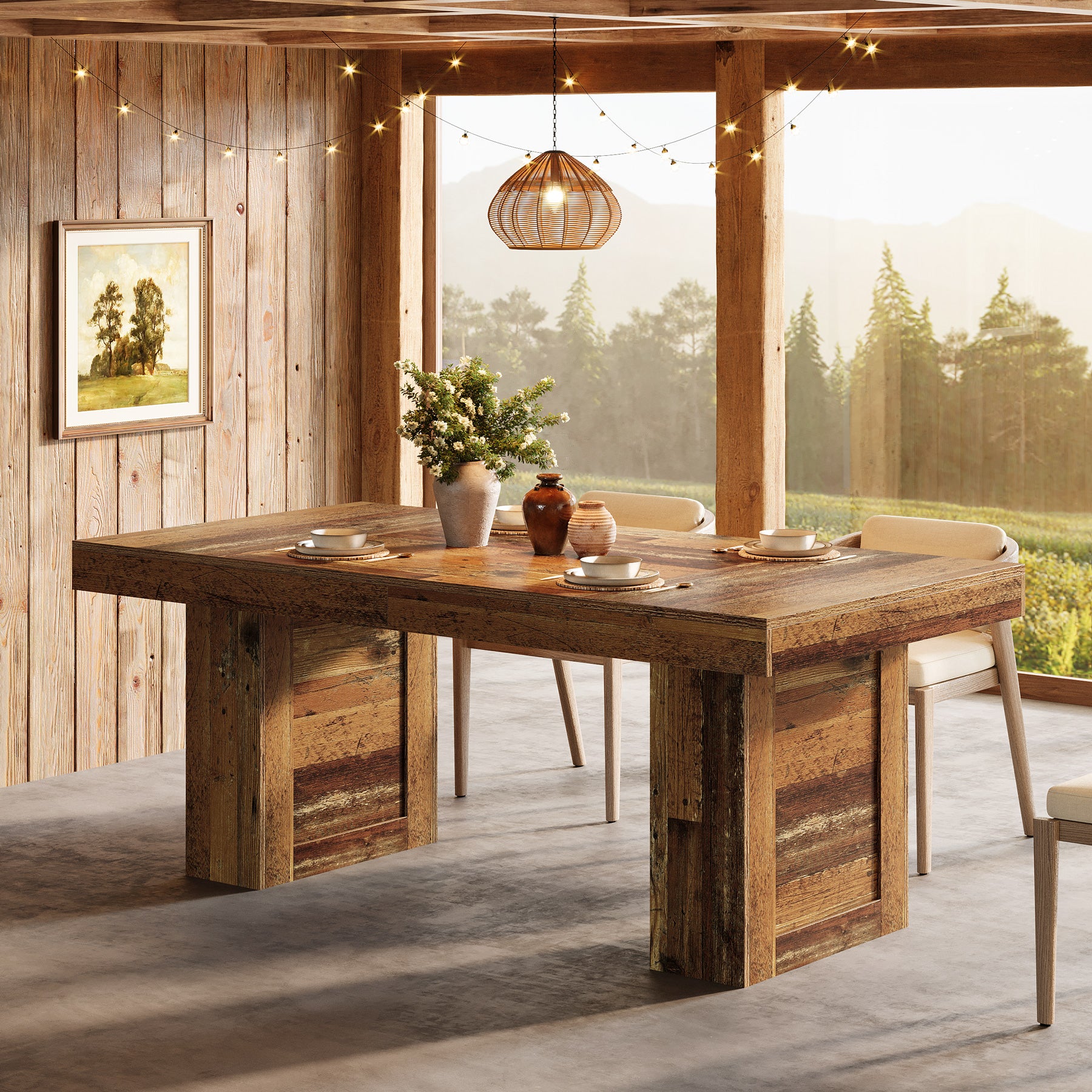 Tribesigns 63 Inch Farmhouse Dining Table for 6, Rectangular Wooden Kitchen Table with Heavy Duty Legs for Dining Room