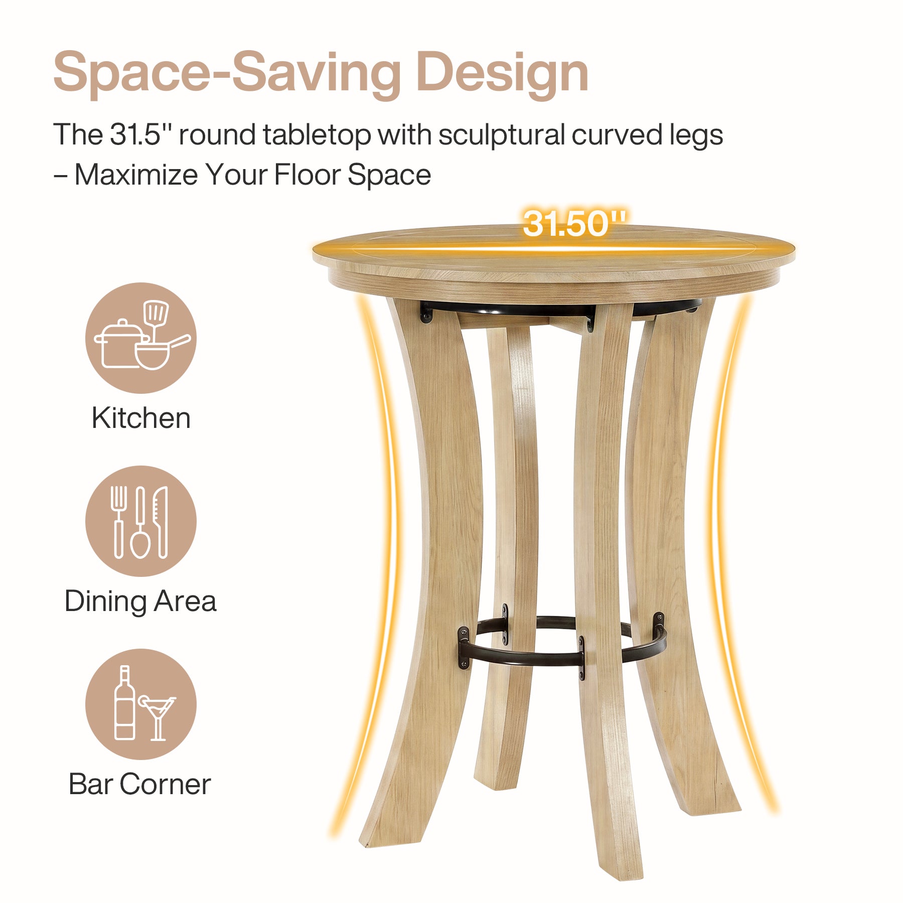 Tribesigns 31.5-Inch Round Counter Height Dining Table with Curved Legs, Modern Farmhouse Kitchen Table for 2 People and Small Spaces