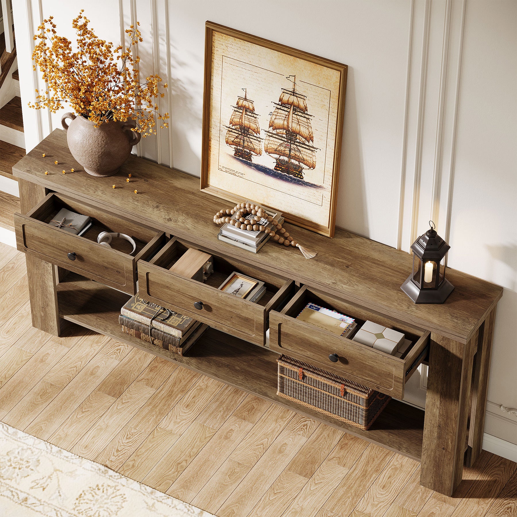 70.9-Inch Console Table with 3 Drawers, Narrow Farmhouse Sofa Table for Hallway