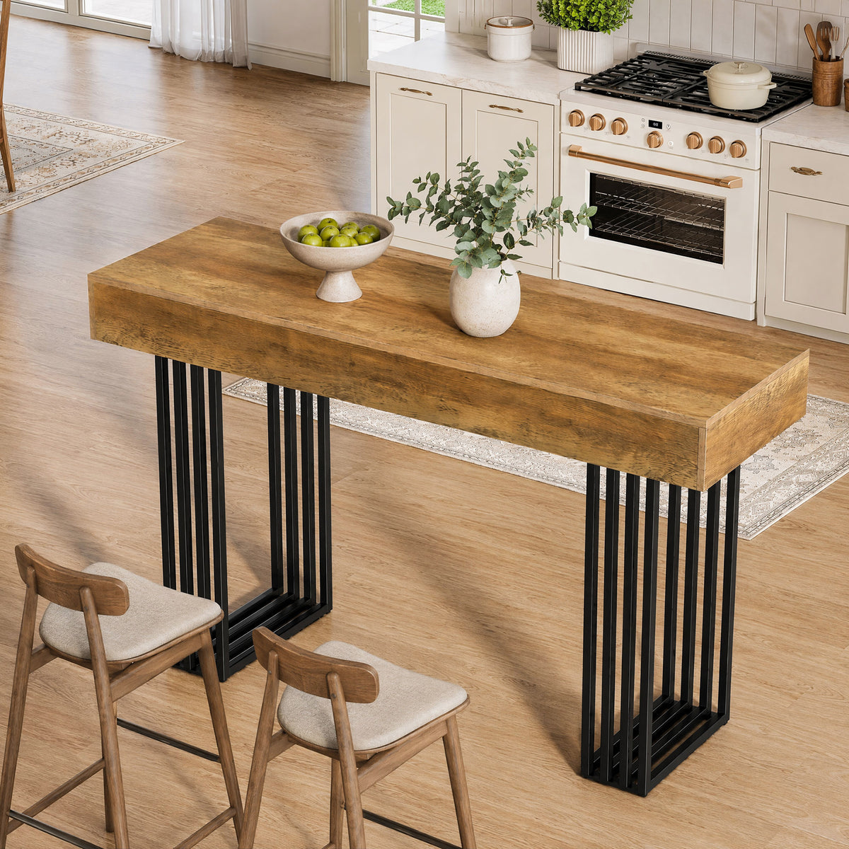 63 Inch Bar Height Table with Metal Frame, Industrial Farmhouse Pub Table for Kitchen and Home Office