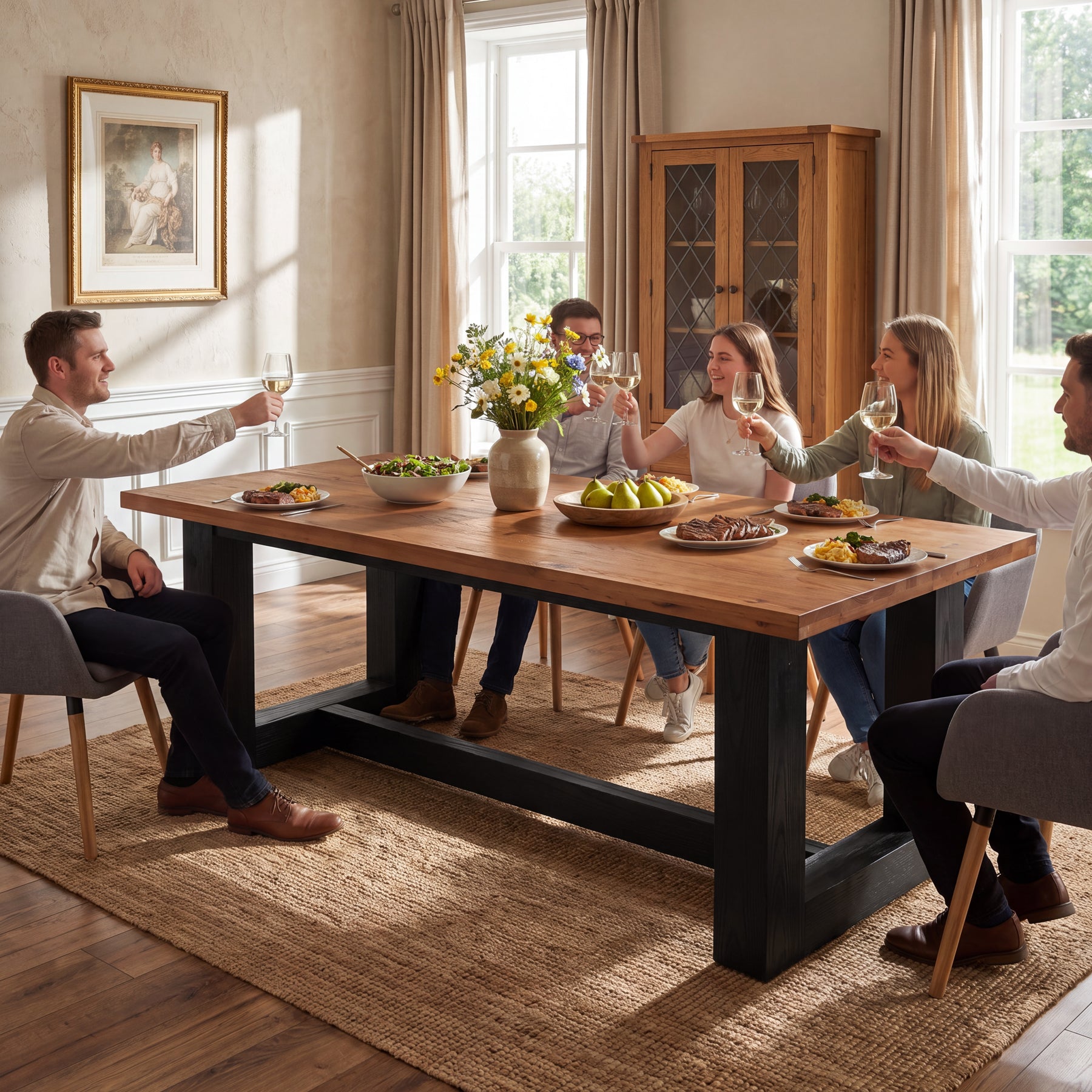 Tribesigns 63 Inch Solid Wood Dining Table for 6, Farmhouse Kitchen Table with U-Shaped Legs