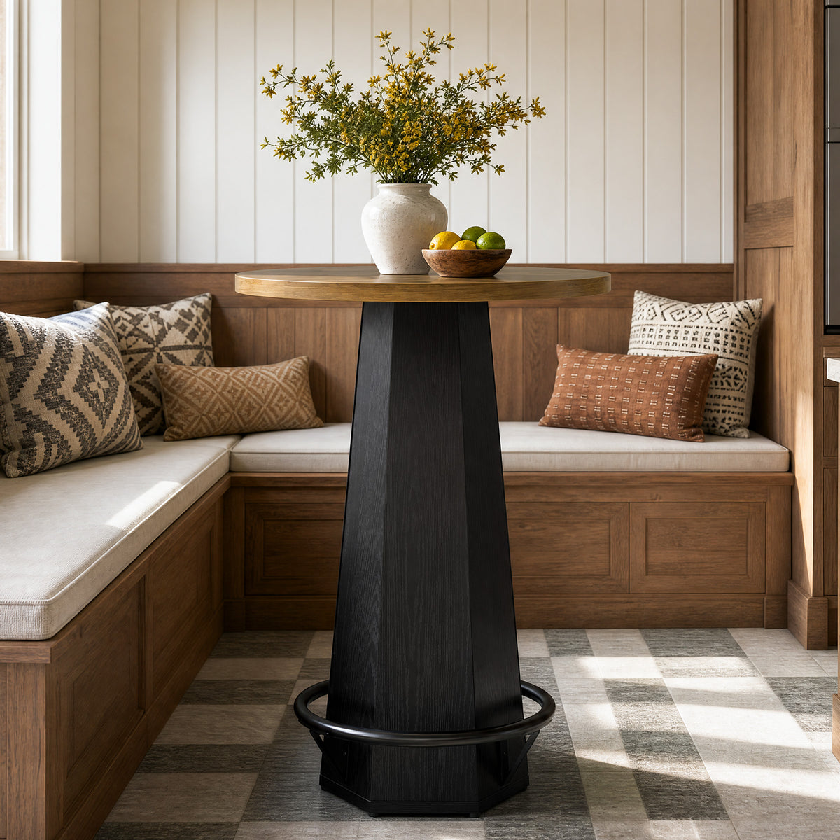 Tribesigns 31.5" Round Bar Table with Hexagonal Base and Metal Footrest, 39.4" High for Home Bars