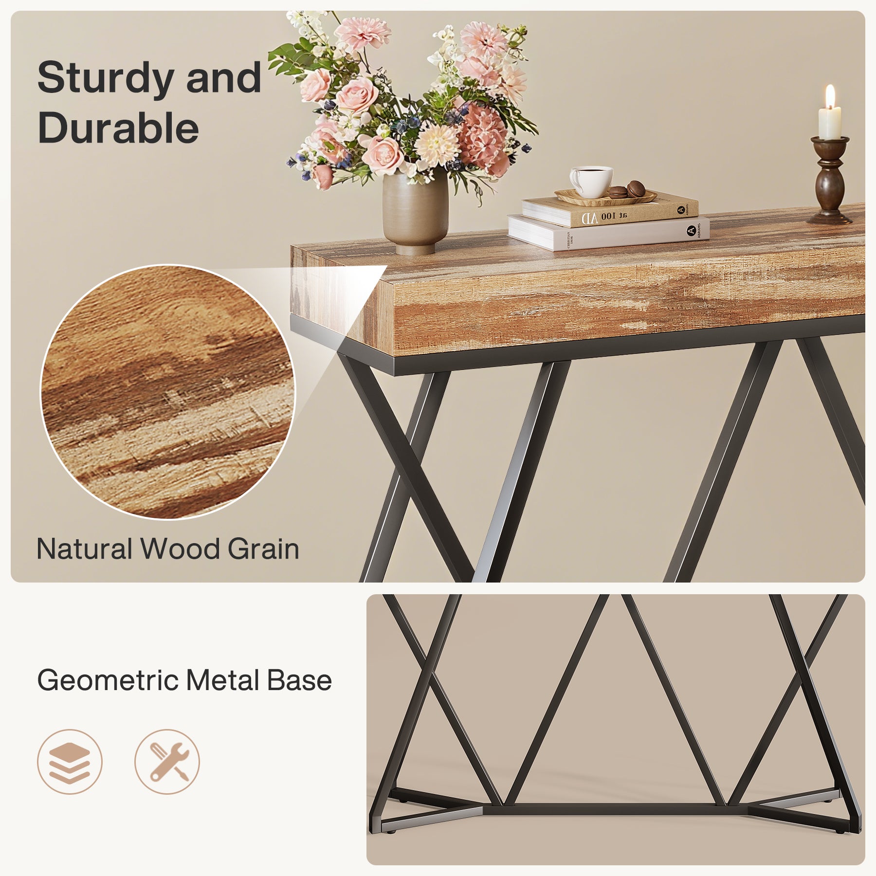 Farmhouse Console Table, 55" Sofa Table Wood Entryway Table