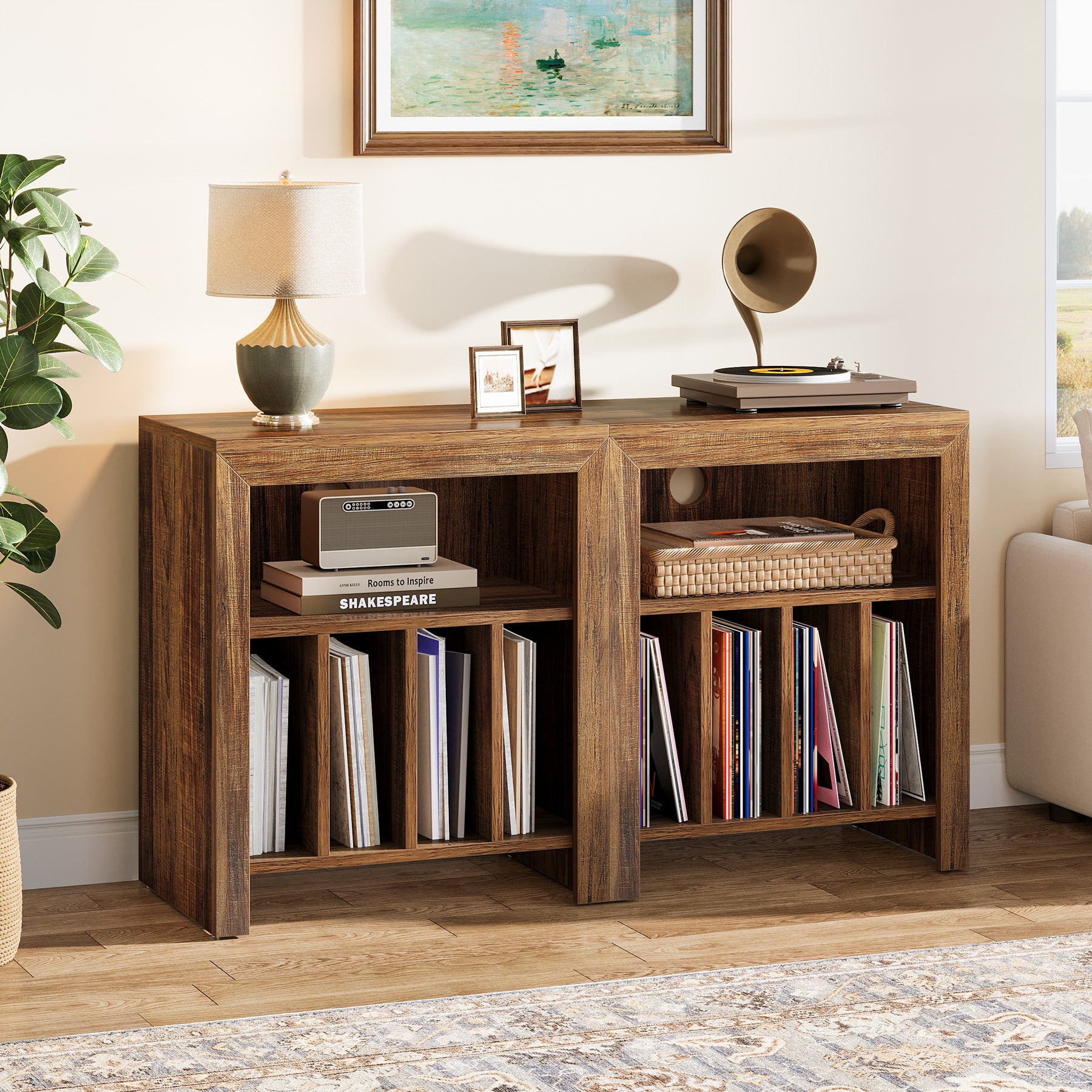 Tribesigns Industrial Record Player Cabinet with Wheels, Vinyl CD Media Storage Side Table