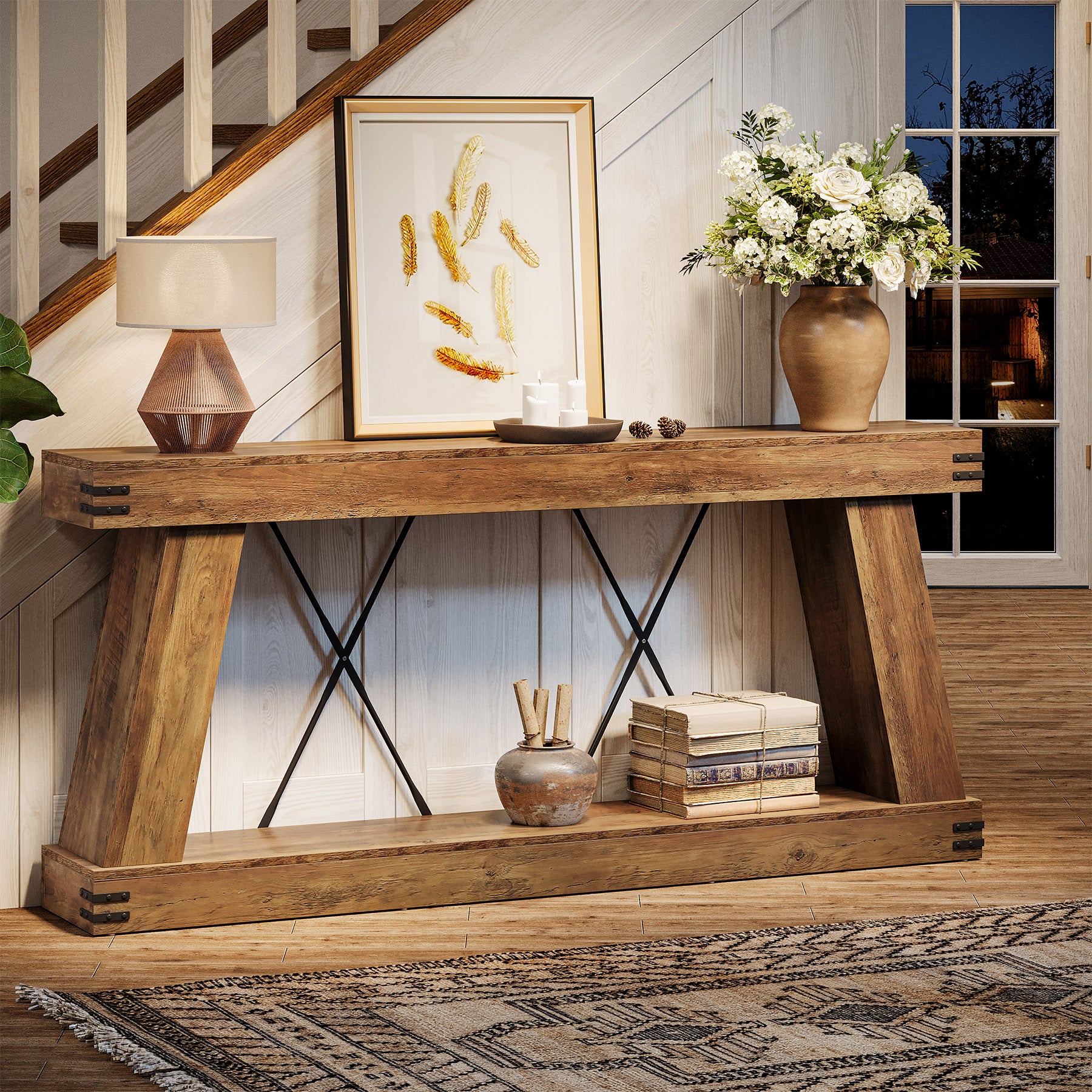 70.87" Farmhouse Console Table, Industrial Long Sofa Table with Storage for Entryway and Living Room