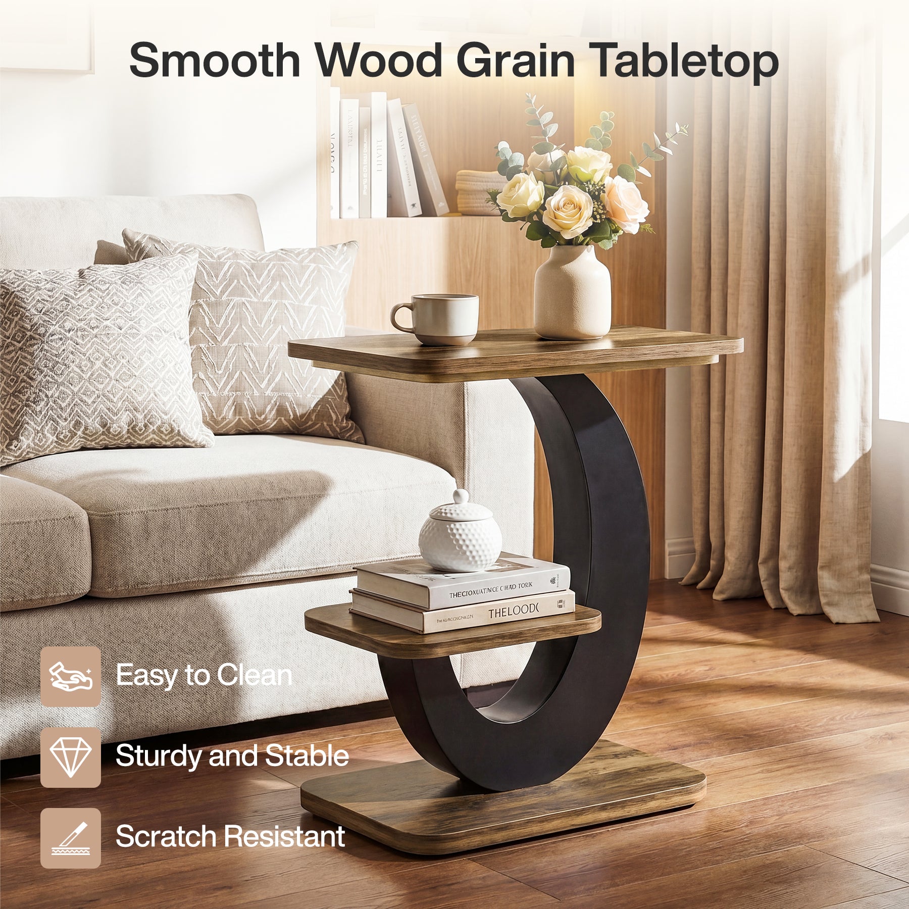 23.6-Inch 2-Tier Narrow End Table with Storage Shelf, Industrial Side Table Nightstand for Living Room
