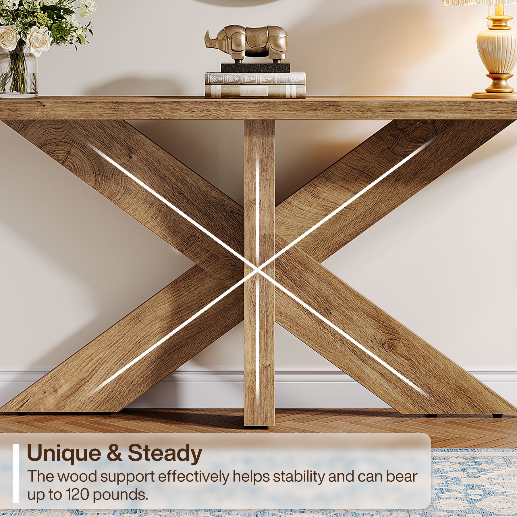 Tribesigns 70.9-Inch Console Table, Farmhouse Sofa Table with Wooden Geometric Base for Entryway