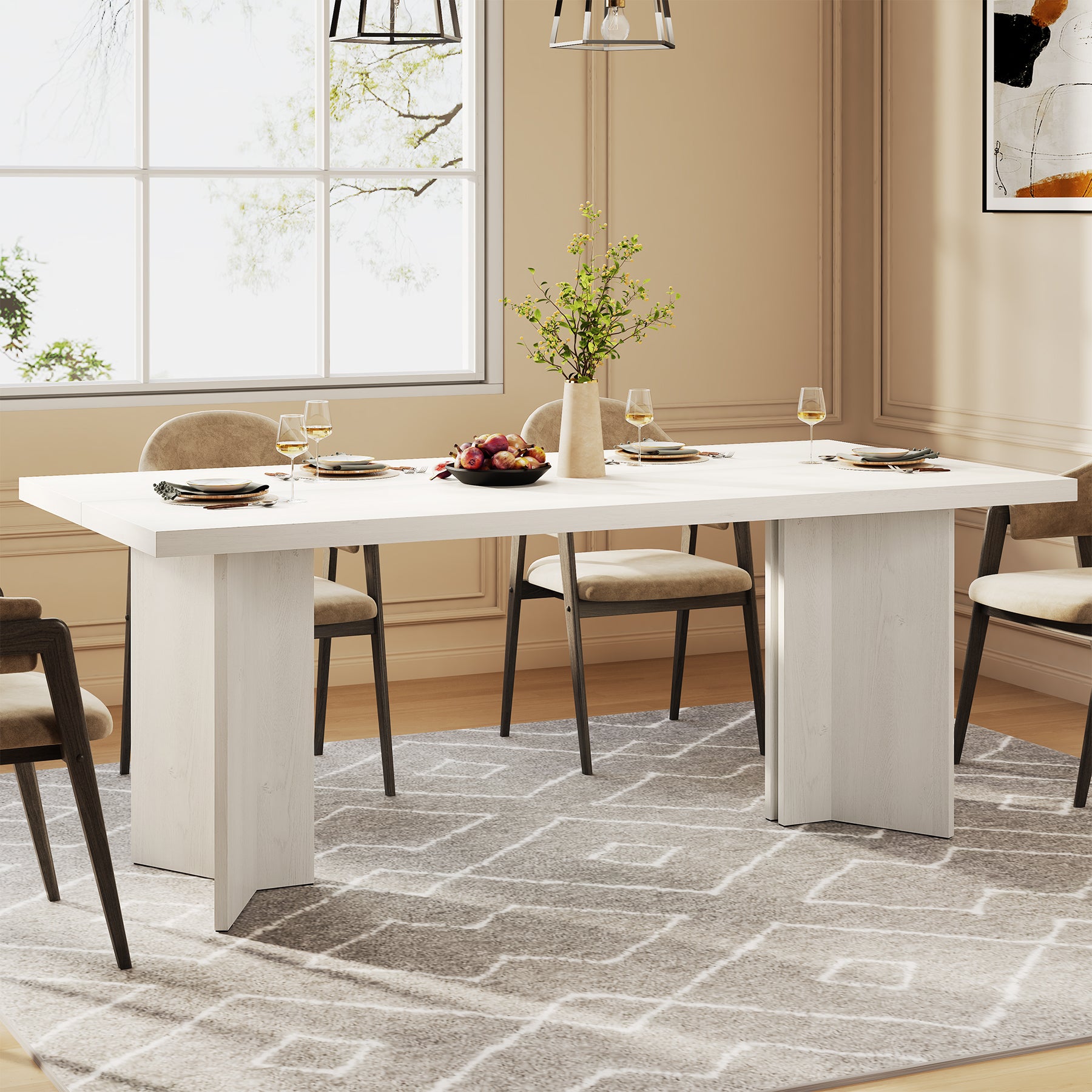 63" Farmhouse Dining Table, Kitchen Table with Large Tabletop for 4-6