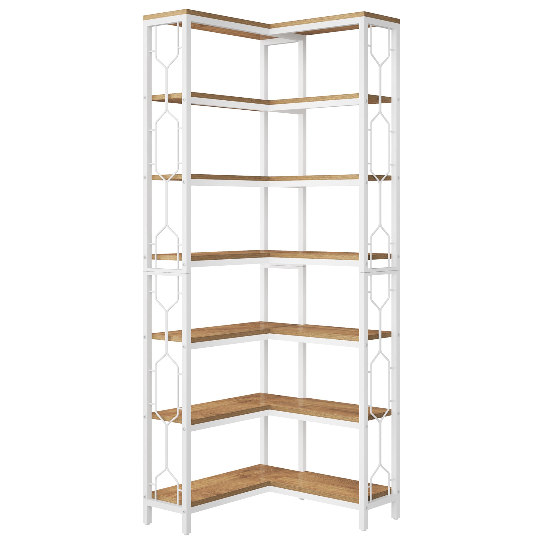 78.7-Inch 7-Tier Corner Bookcase with Hexagon-Pattern Side Panels, Tall Display Unit for Living Room