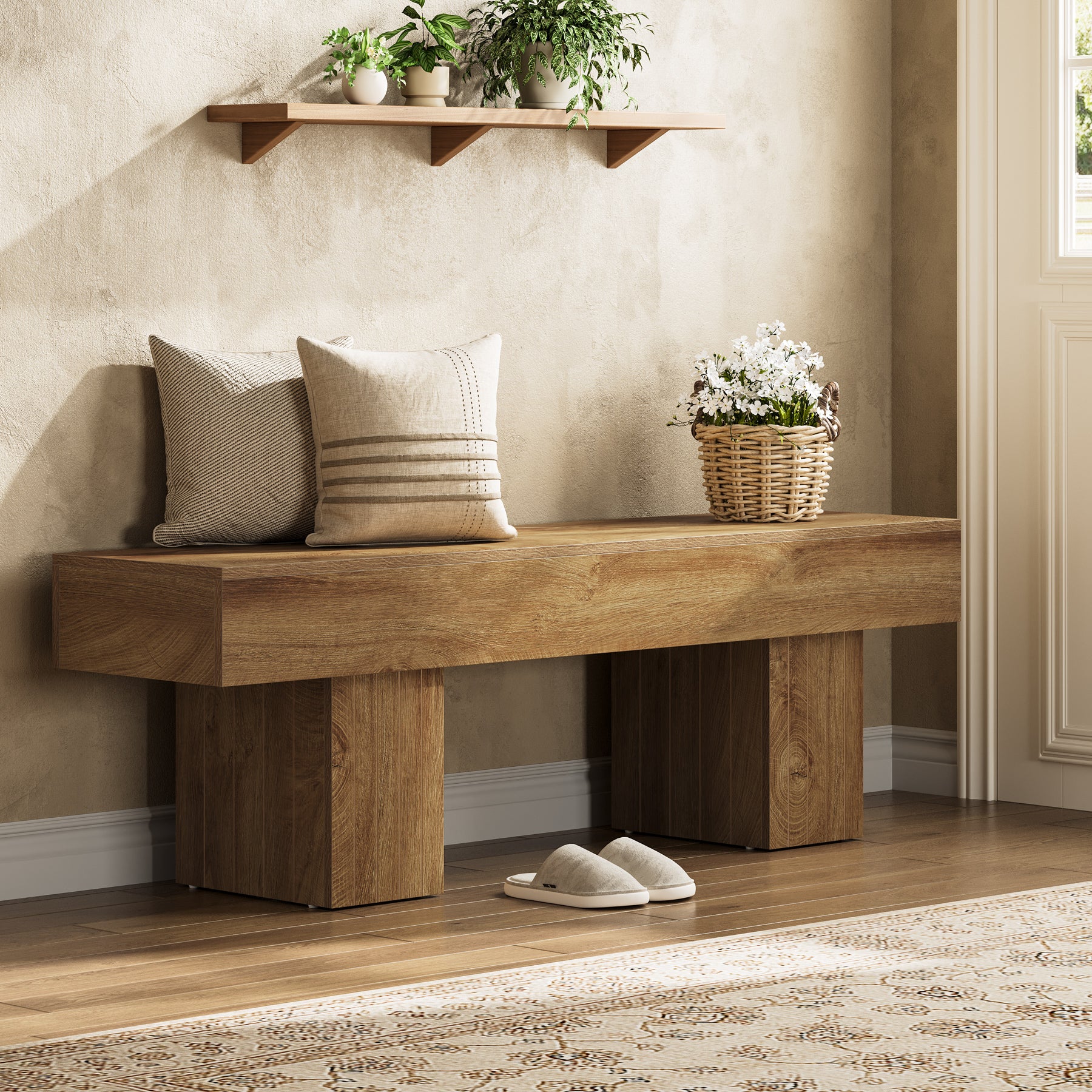 Tribesigns 55-Inch Wooden Entryway Bench with Broad Legs, Farmhouse Indoor Bench with 330 lb Capacity