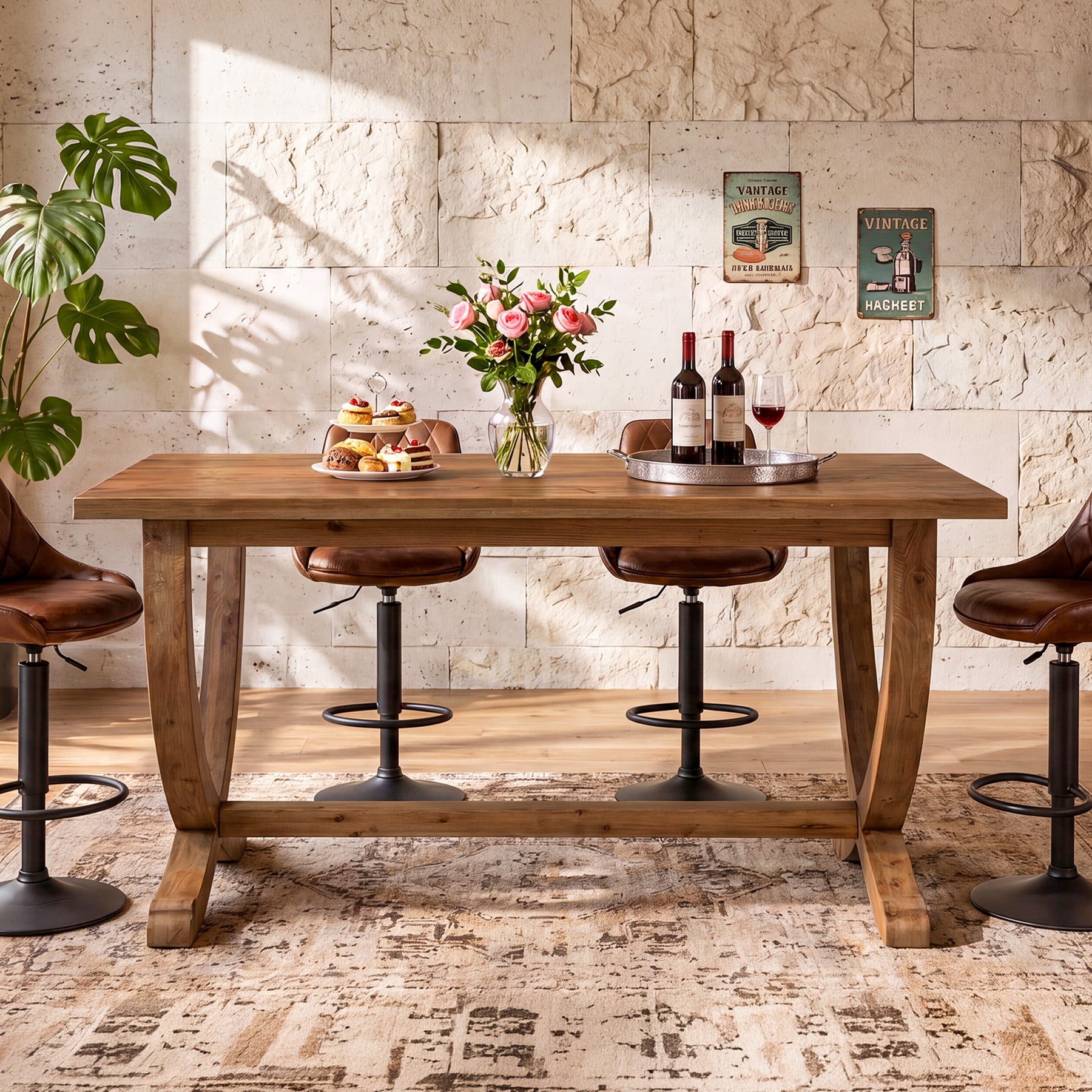 Tribesigns 59 Inch Solid Wood Counter Height Dining Table with Footrest, Farmhouse Bar Table for 4-6