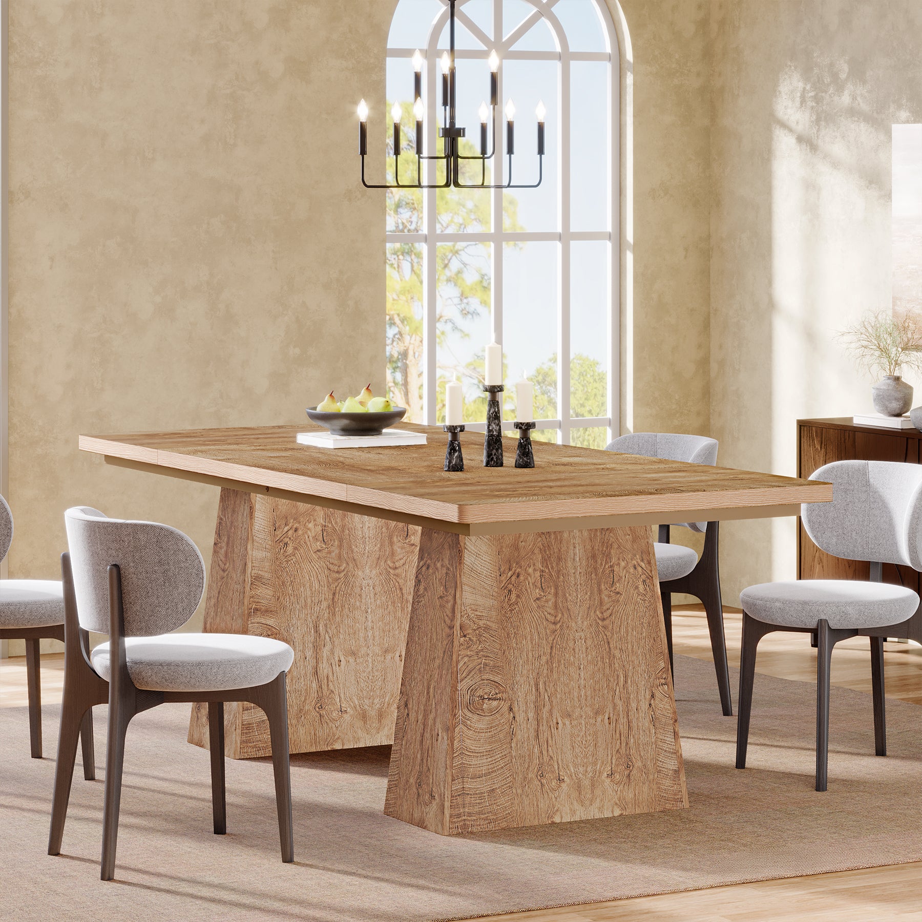 Tribesigns 63 Inch Dining Table for 6, Farmhouse Rectangular Kitchen Table with Double Pedestal for Dining Room