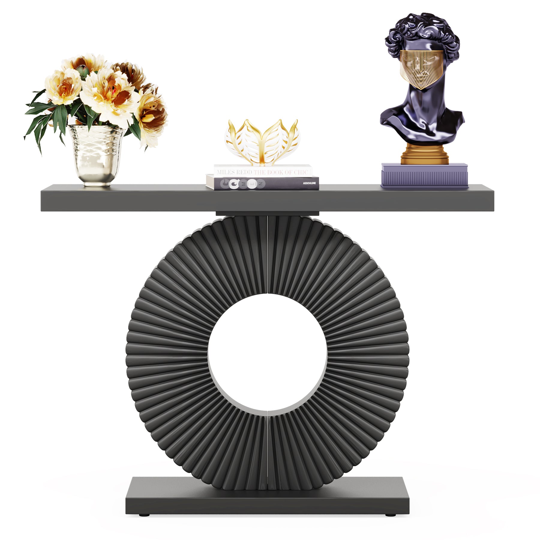 Modern Console Table 40" Wood Sofa Table with Geometric Base