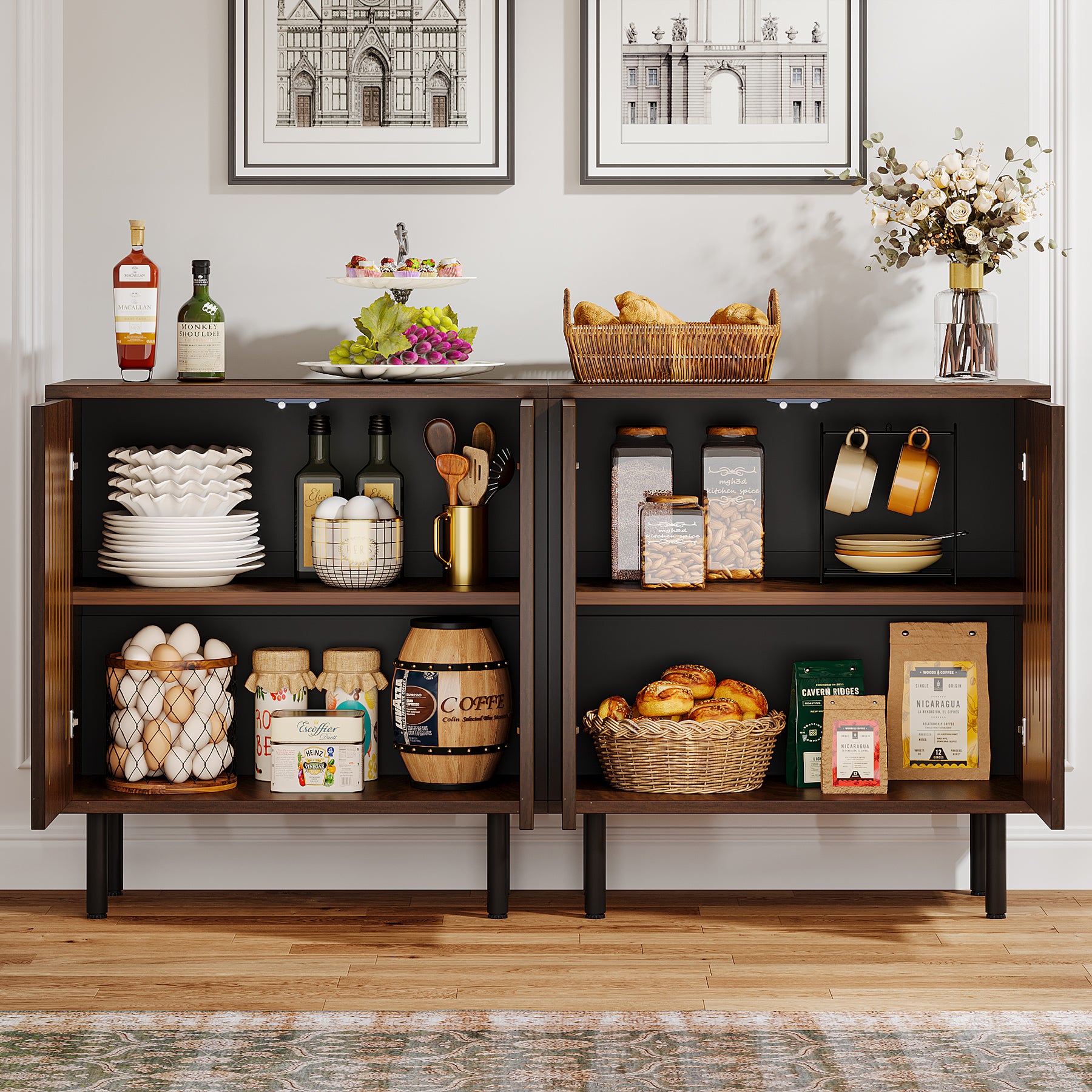 Tribesigns 59-Inch Vintage Sideboard Buffet Set of 2 with Adjustable Shelves, Farmhouse Storage Cabinet for Kitchen Living Room and Hallway