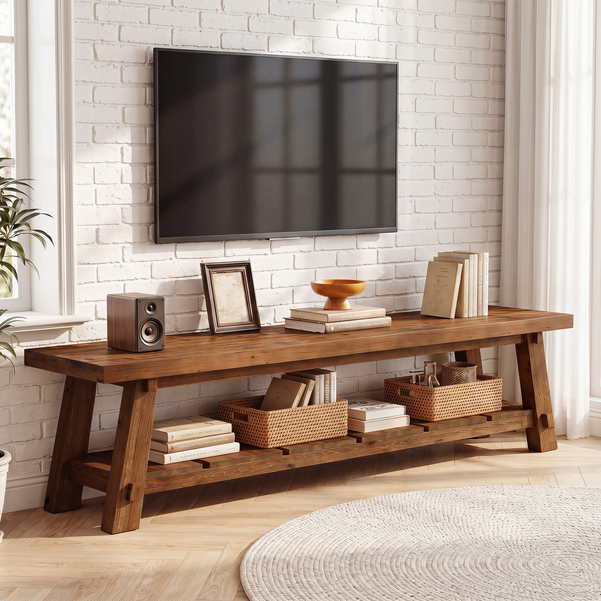 Tribesigns 71-Inch Solid Wood TV Stand for 85-Inch TVs, Extra Long Media Console for Living Room