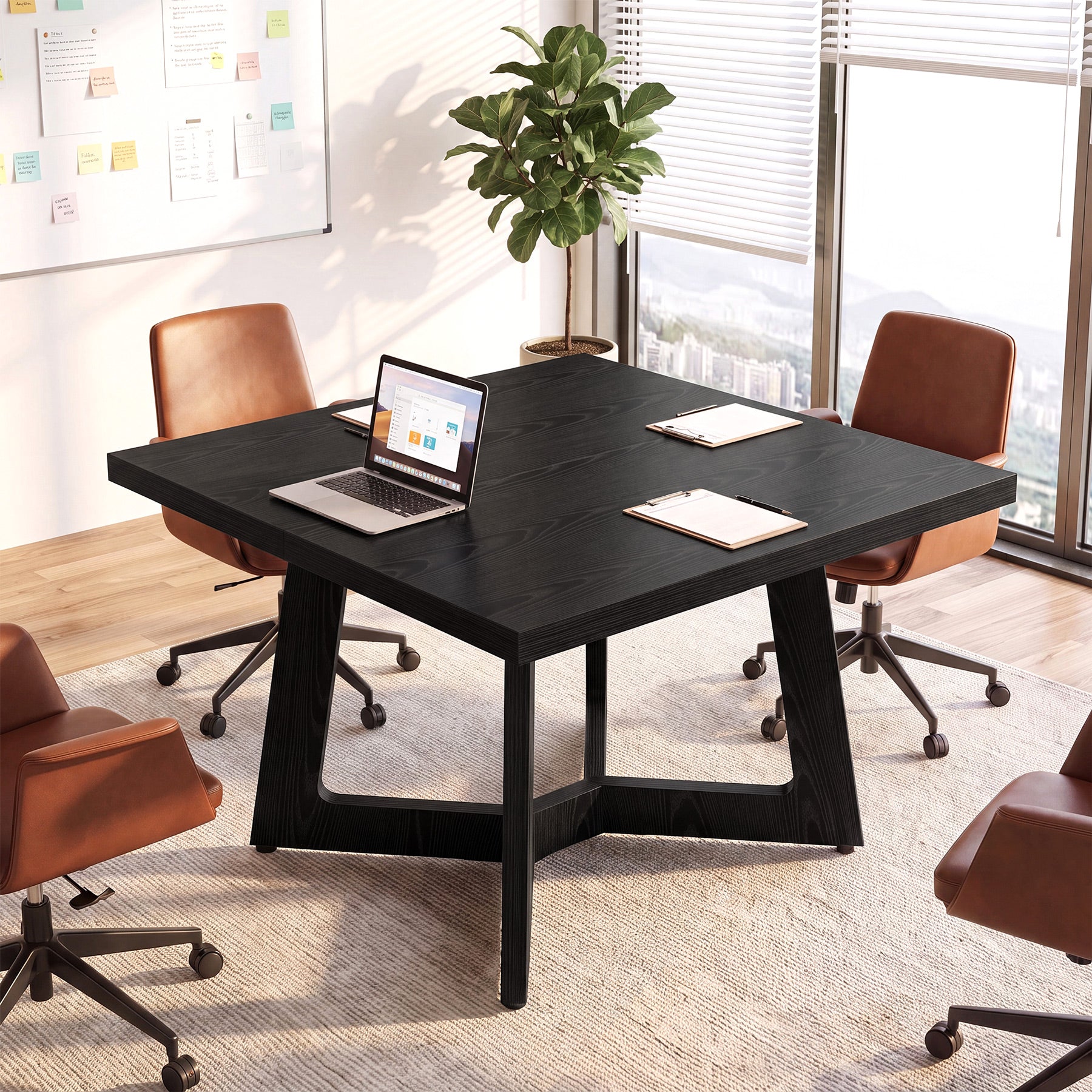 Tribesigns 39.37-Inch Square Conference Table for 2-4, Black Meeting Table with Stable Office Frame