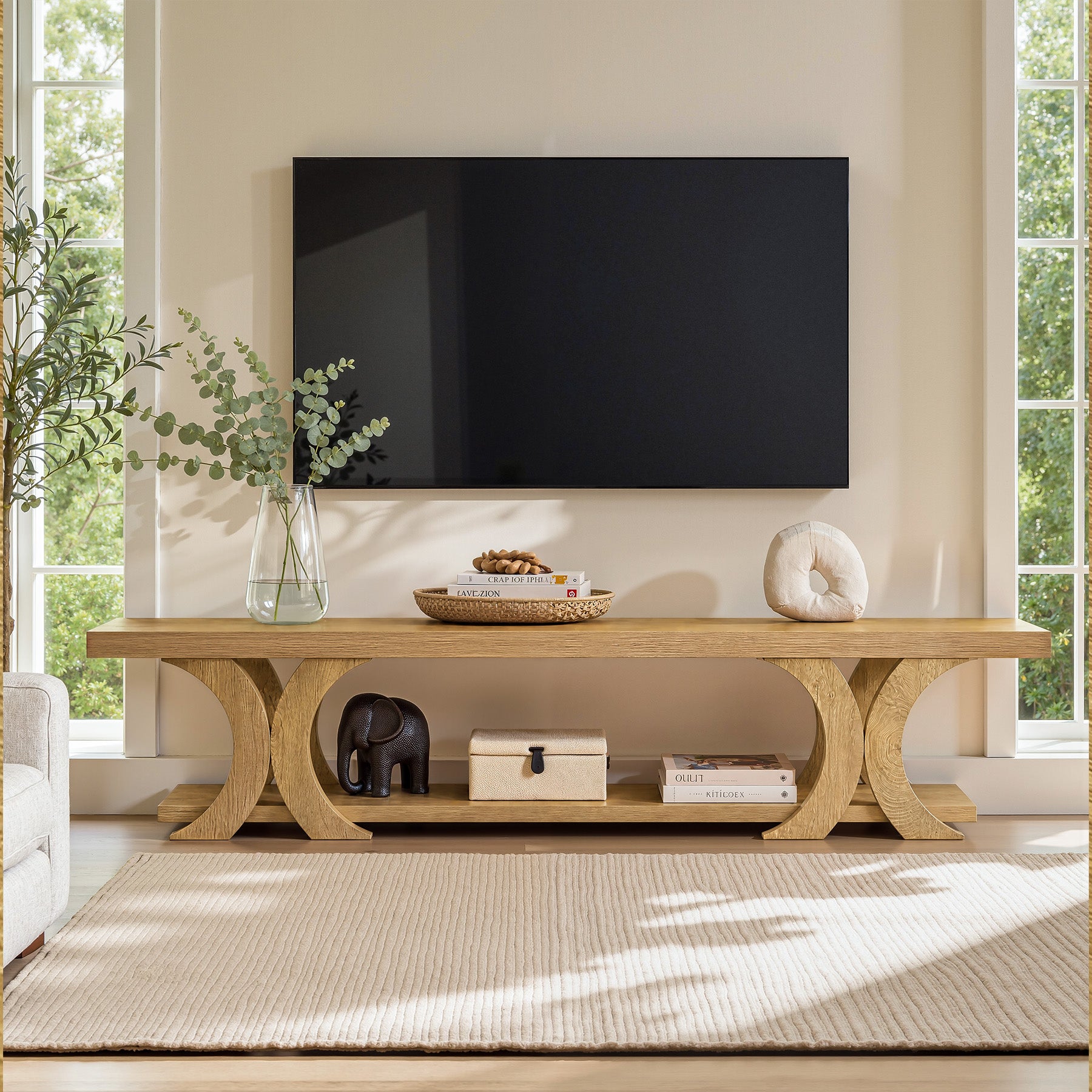Tribesigns 70.87-Inch Extra Long TV Stand with Open Shelf, Farmhouse Media Console for Living Room