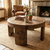 31.5 Inch Solid Wood Round Coffee Table with Integrated Tabletop, Farmhouse Center Table for Living Room 3