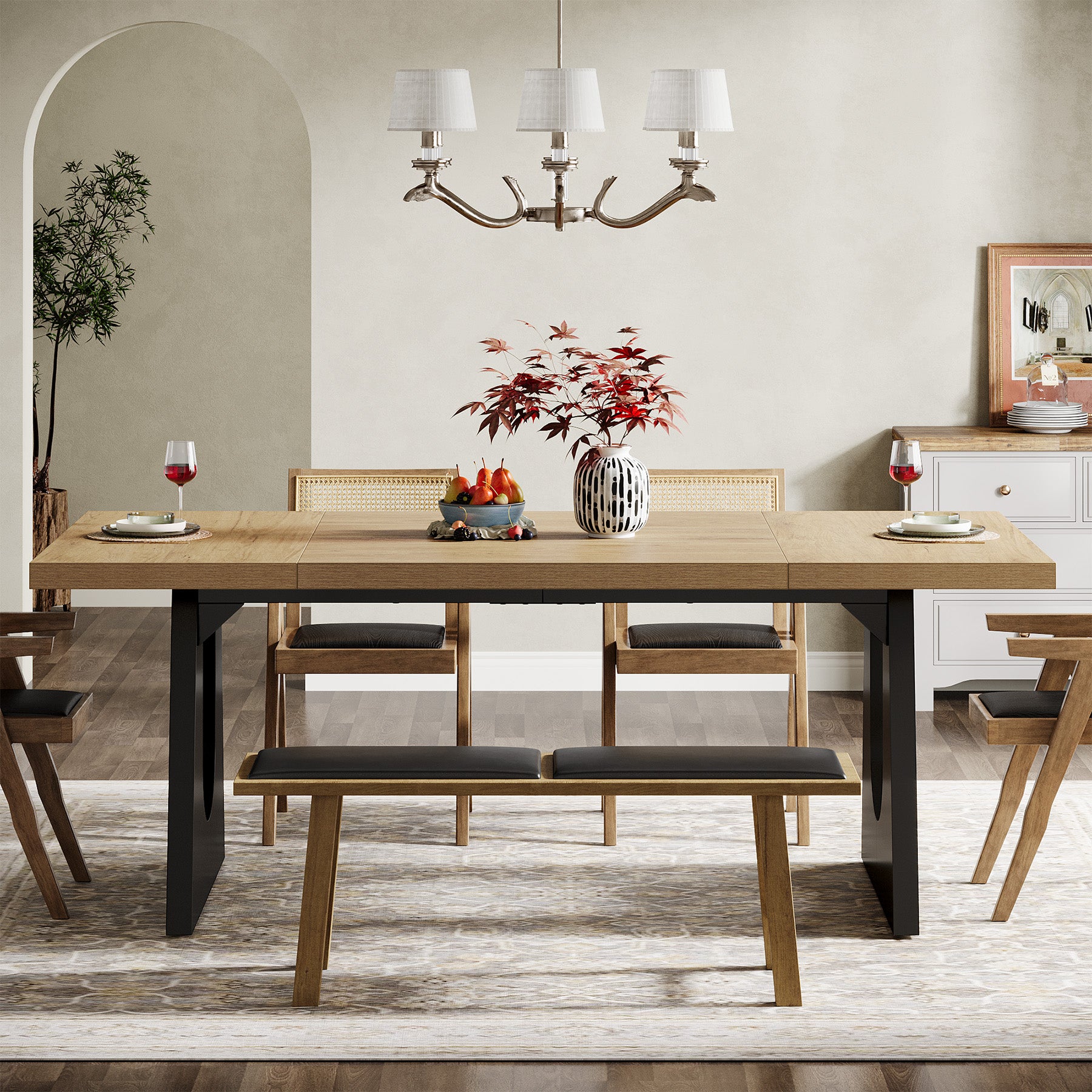 70.9-Inch Rectangular Dining Table with Thick MDF Top, Farmhouse Kitchen Table for Dining Room