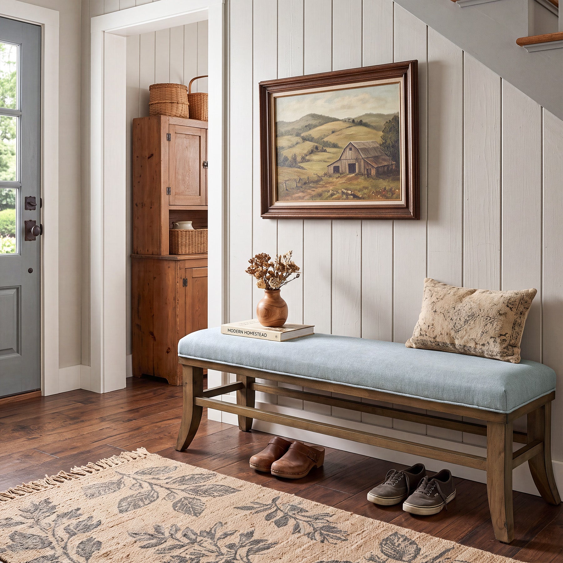 Tribesigns 55-Inch Upholstered Bench, Solid Pine Wood Frame with Cushion for Bedroom Entryway
