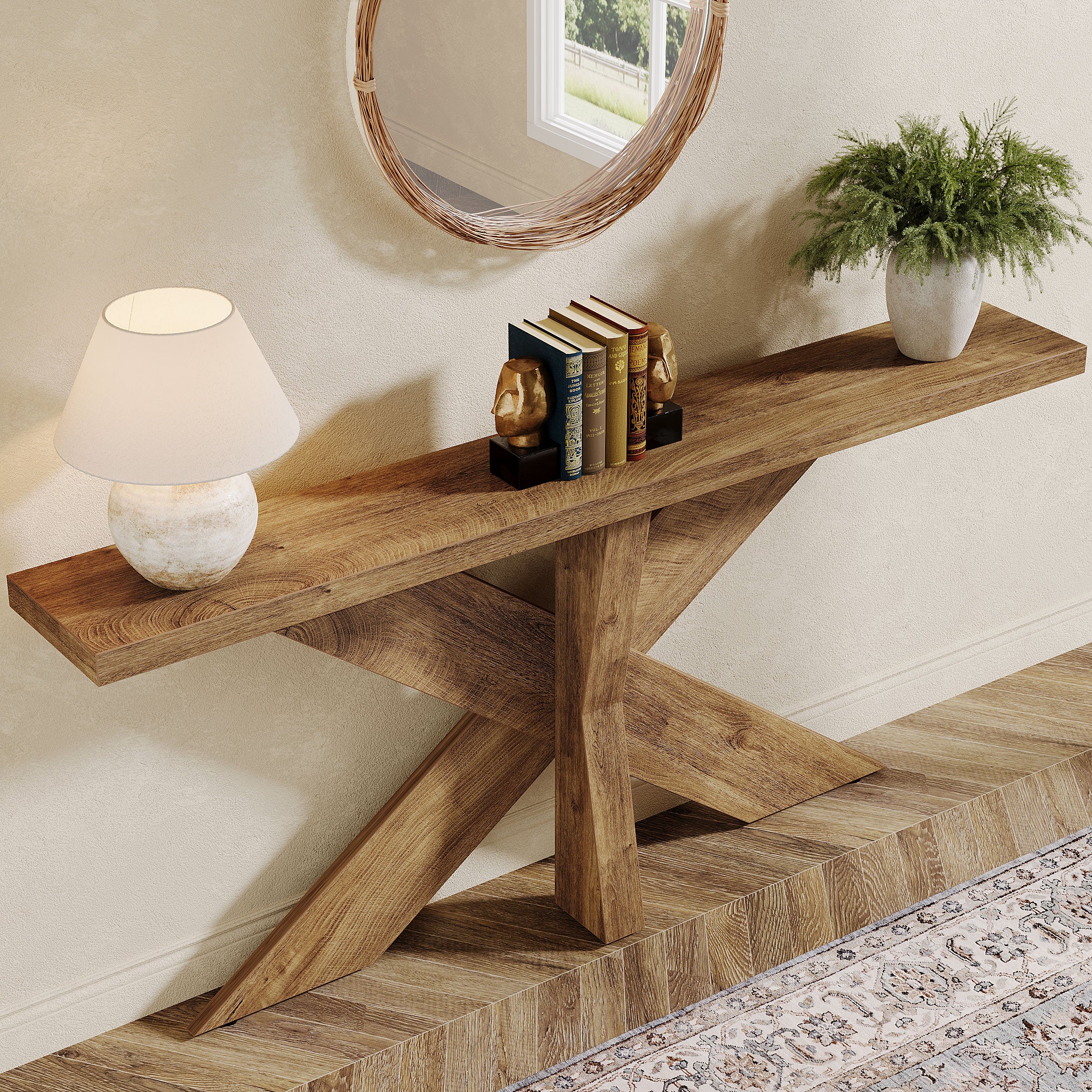 Tribesigns 70.9-Inch Console Table, Farmhouse Sofa Table with Wooden Geometric Base for Entryway