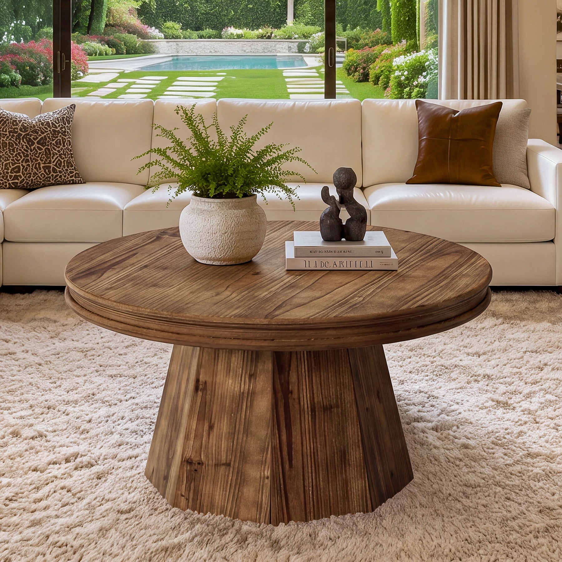 Tribesigns 31.5" Solid Wood Round Coffee Table with Thick Top, Rustic Farmhouse Living Room