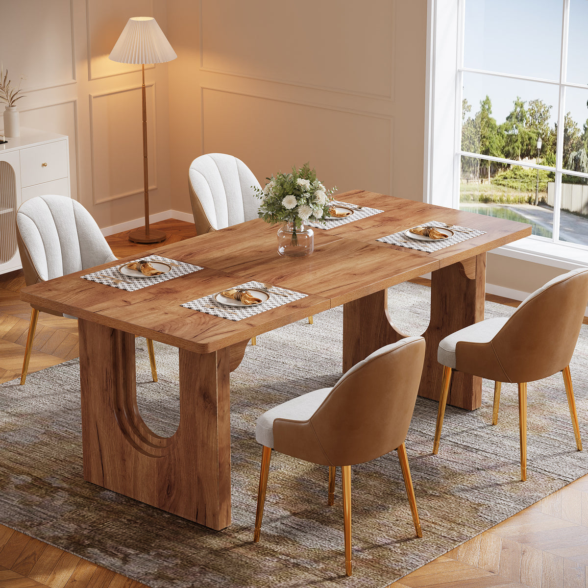 Tribesigns 71 Inch Rectangular Dining Table for 6-8, Rustic Wooden Pedestal Kitchen Table for Dining Room
