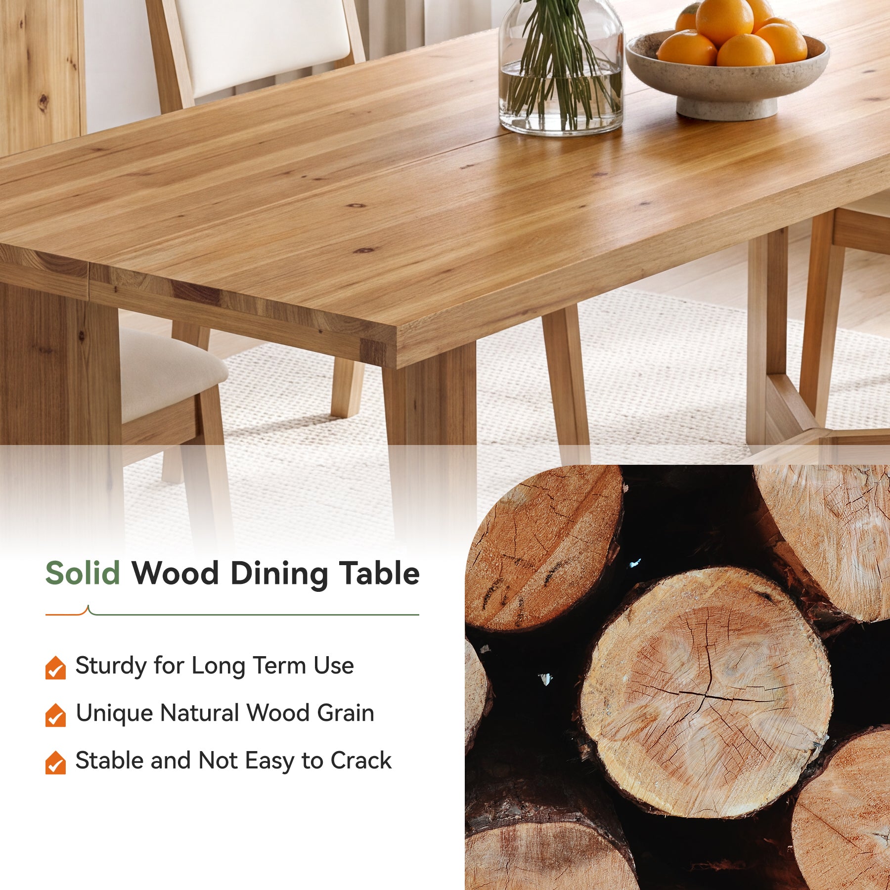 Tribesigns 63-Inch Solid Wood Dining Table for 6, Farmhouse Rectangle Table for Dining Room