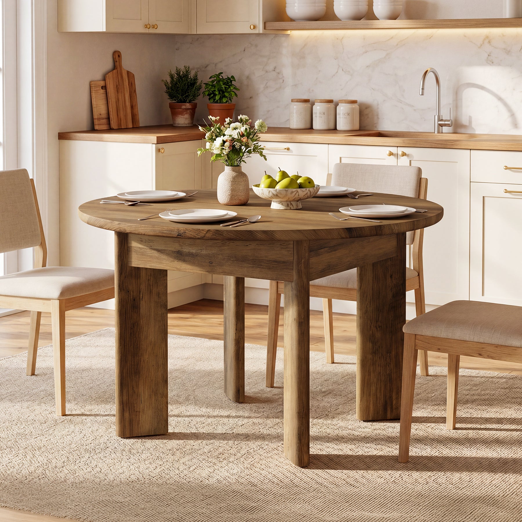 Tribesigns 39-Inch Round Dining Table for 4, Farmhouse Kitchen Table with Rounded Edge Design