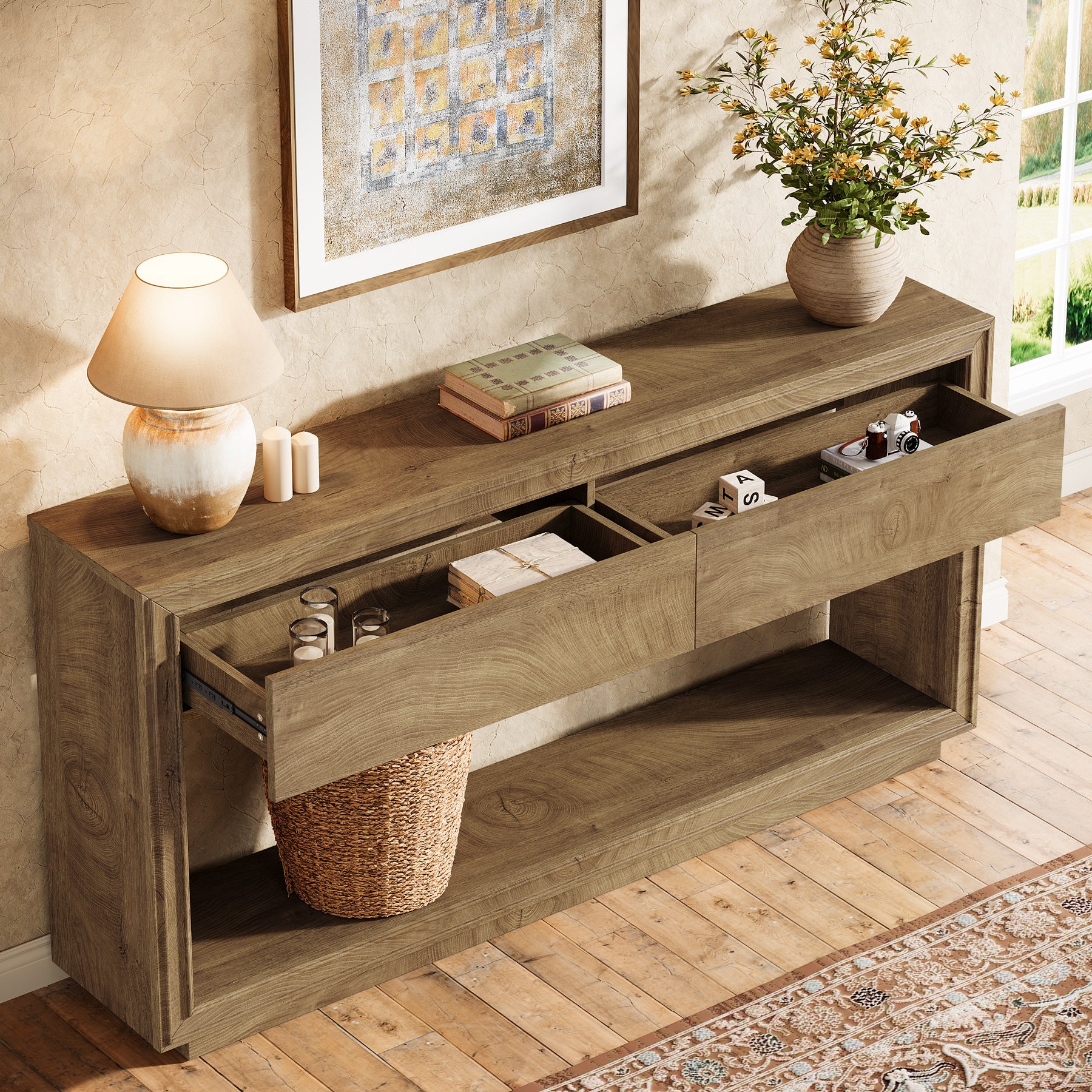 Tribesigns 63-Inch Console Table with 2 Drawers, Farmhouse Entryway Table with Storage for Hallway