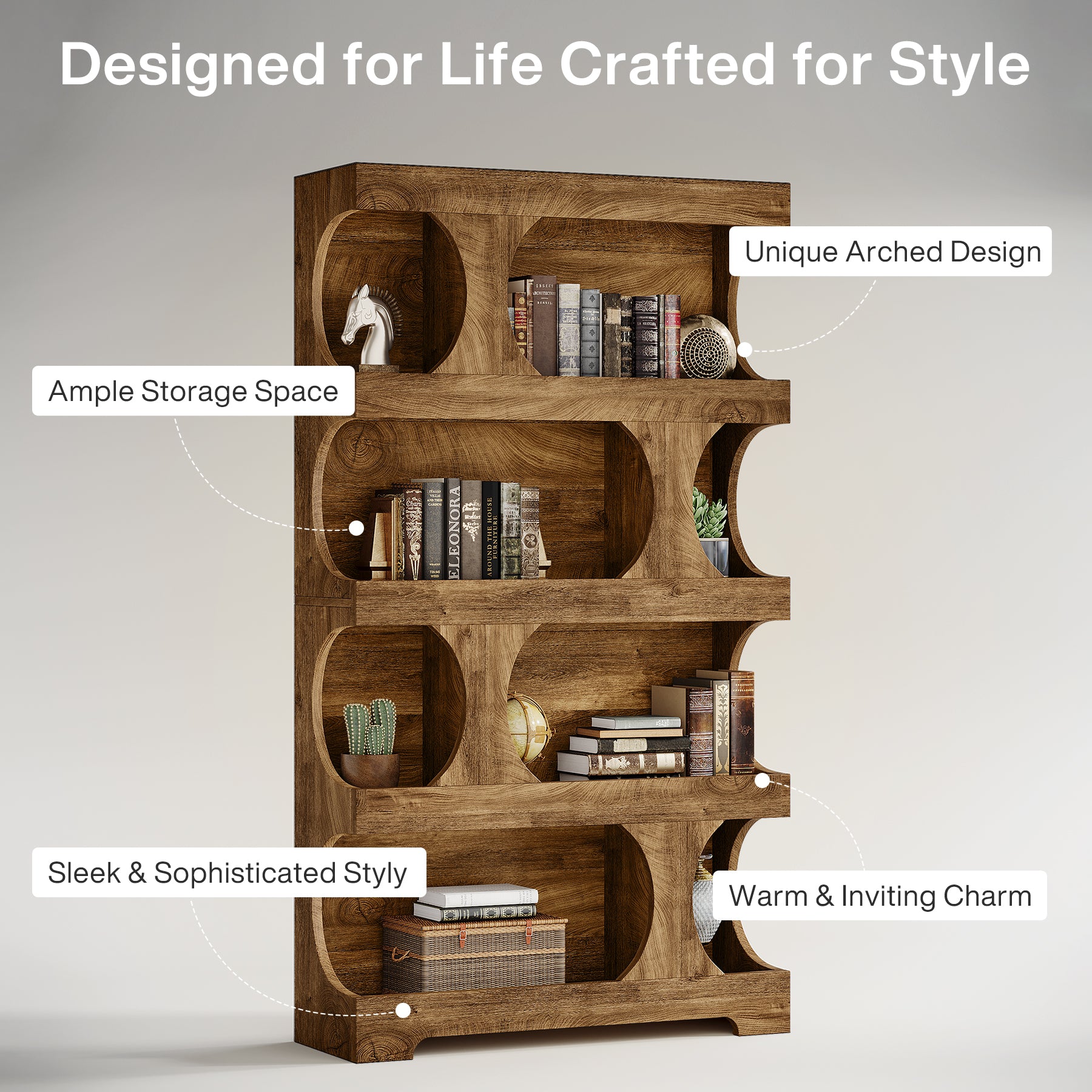 Tribesigns 71-Inch Tall S-Shaped Bookshelf, 4-Tier Wood Display Shelf for Living Room Office