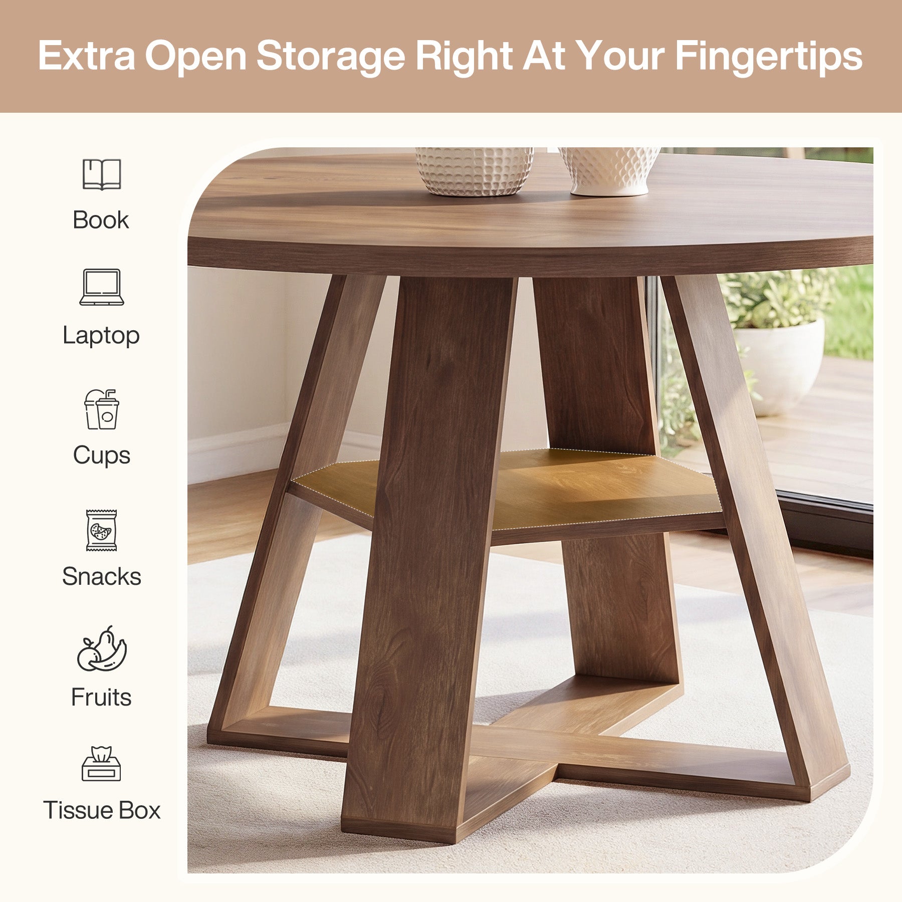 Tribesigns 47.24-Inch Round Dining Table for 4-6, Modern Farmhouse Kitchen Table with X-Cross Pedestal Base and Storage Shelf for Dining Room
