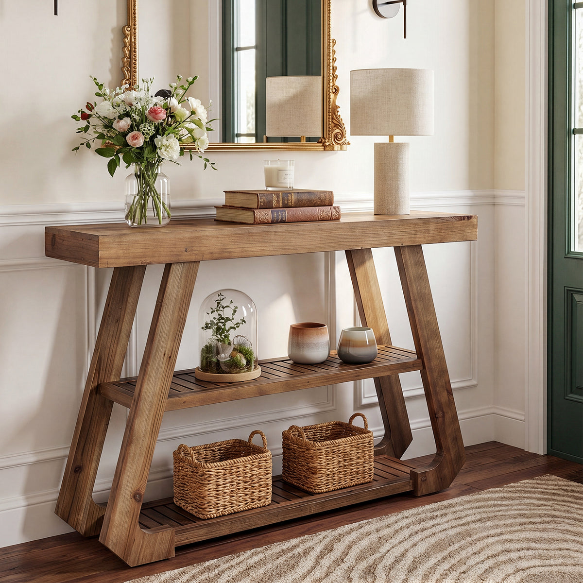 Tribesigns 41.3-Inch Solid Wood Console Table with Storage, Farmhouse Hallway Table for Entryway