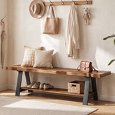 Tribesigns 63" Solid Wood Entryway Bench with Live Edge & 2-Tier Shoe Storage, Hallway & Mudroom 3