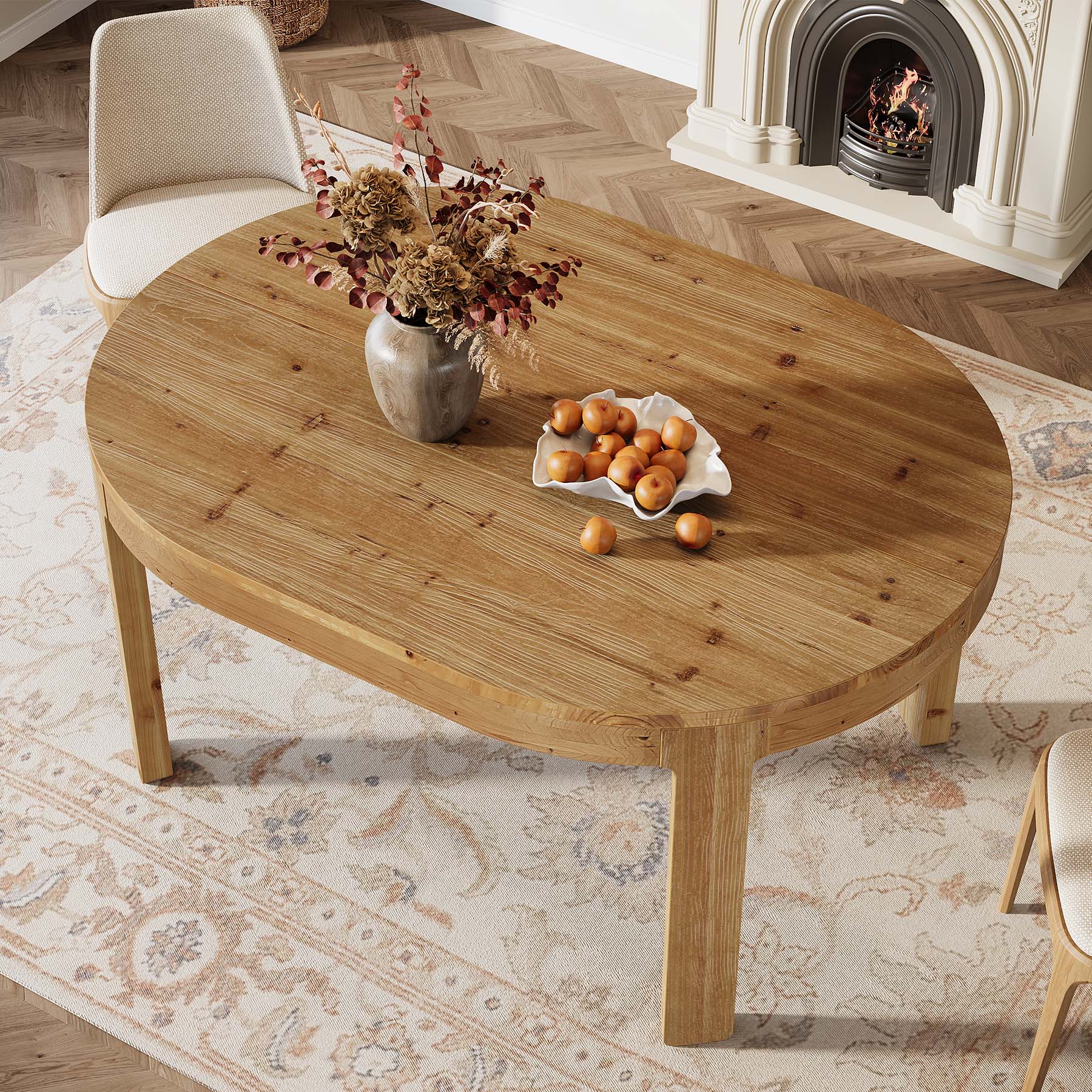 Tribesigns 55-Inch Farmhouse Oval Dining Table, Solid Wood Kitchen Table for 4 in Small Spaces