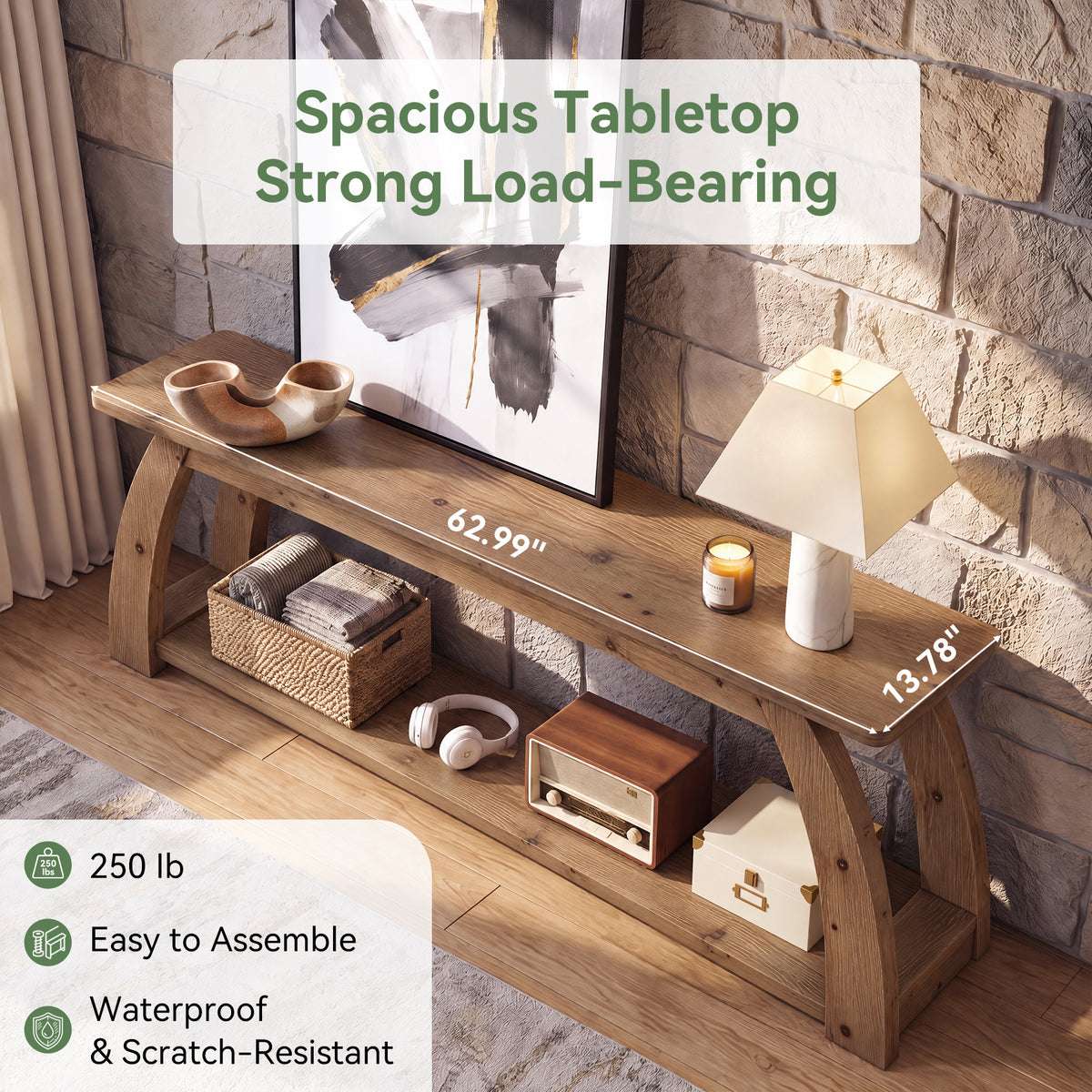 Tribesigns 63 Inch Solid Wood TV Stand for 75 Inch TVs, 2-Tier Farmhouse Media Console