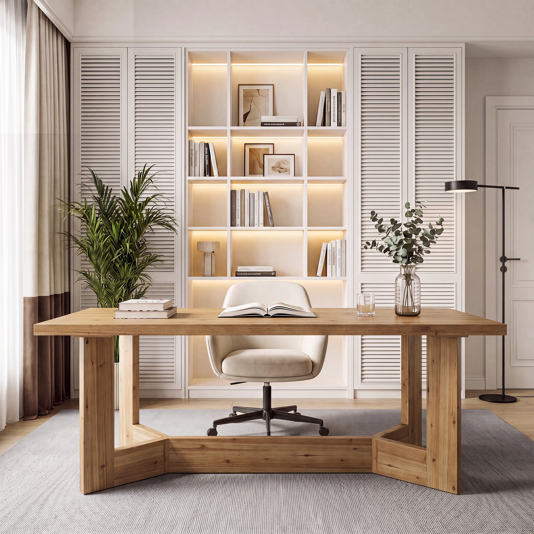 Tribesigns 63-Inch Solid Wood Computer Desk with Trestle Legs, Farmhouse Office Desk for Home Office
