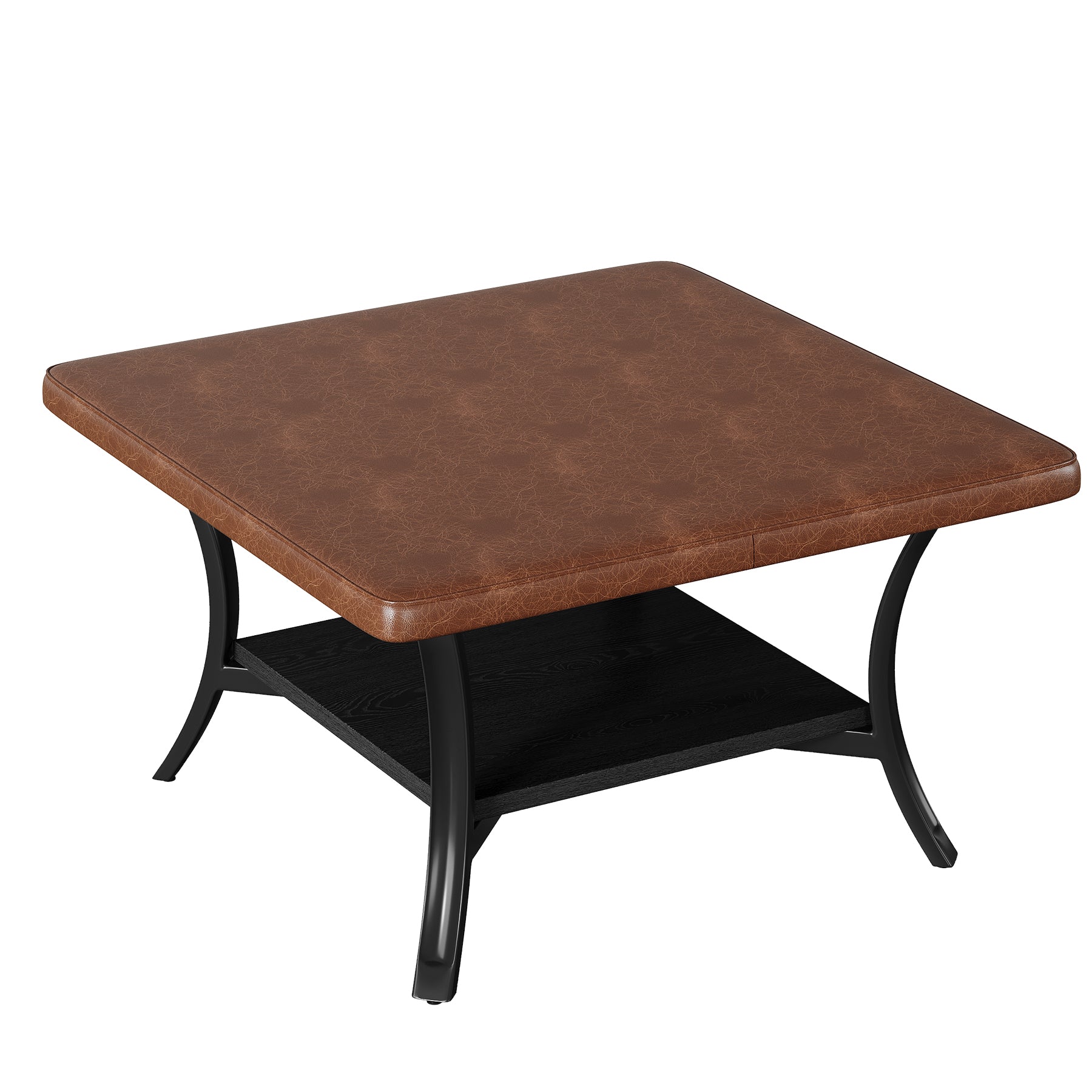 31.5-Inch Square Coffee Table, Upholstered Ottoman with PU Leather Top for Living Room