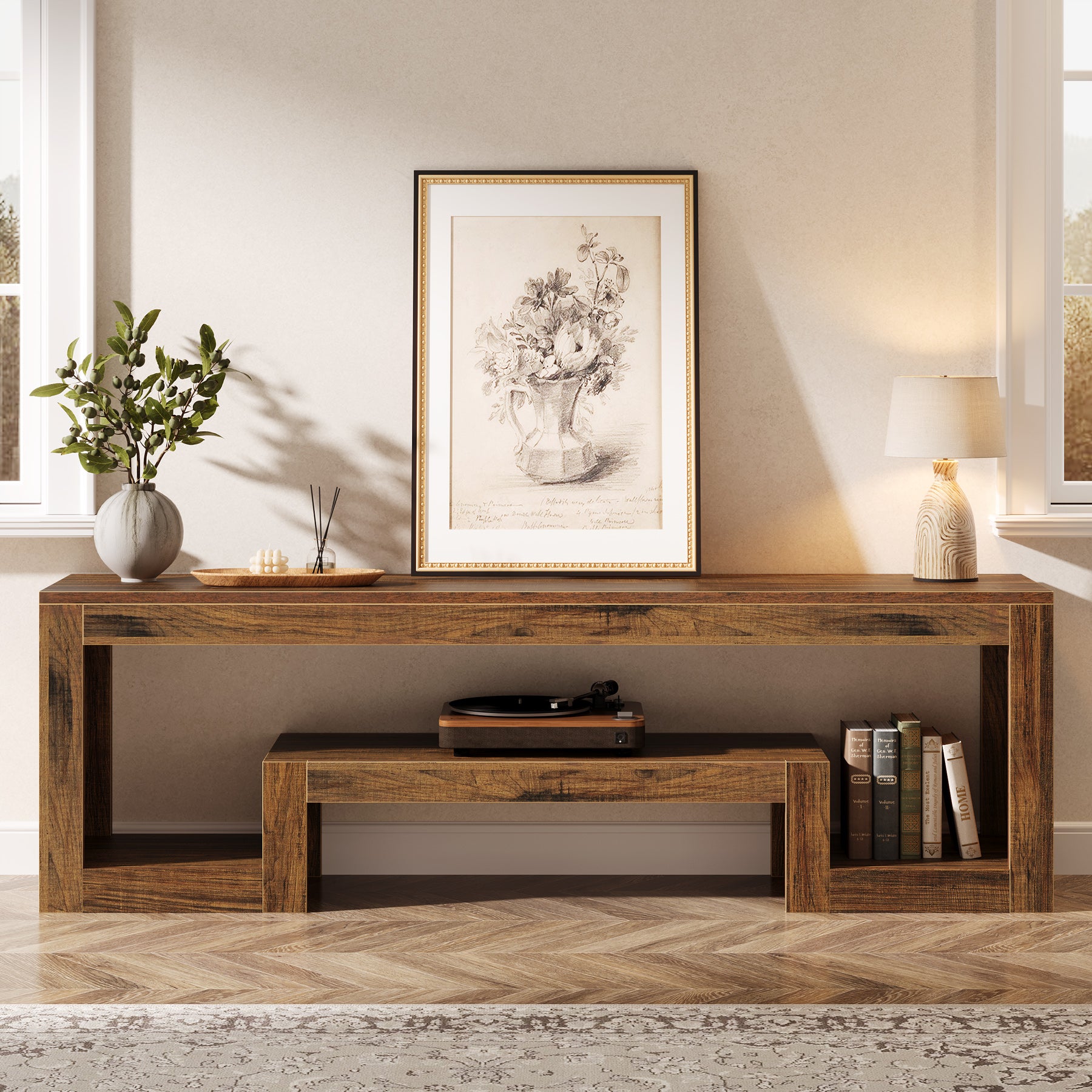 Tribesigns 63-Inch TV Stand, Farmhouse Entertainment Center with Open Storage Shelves for Living Room